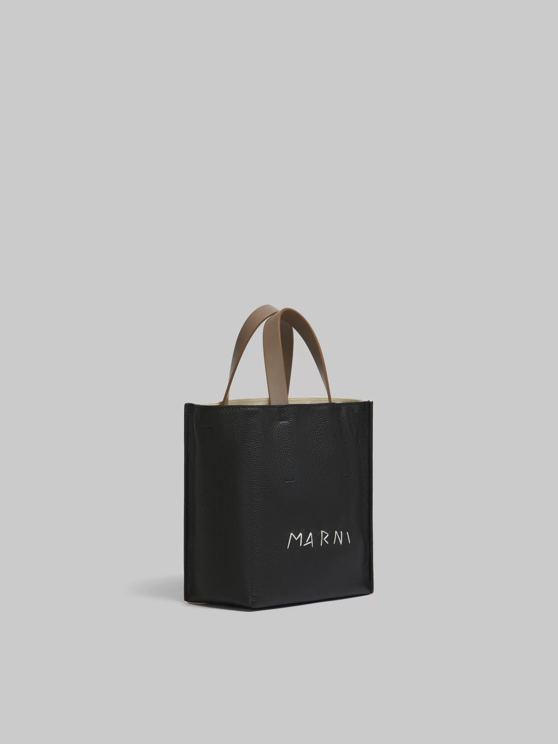 Marni Museo Soft Mini Bag In Black Cream And Brown Leather With Mending BLACK/SHELL/AGATE GREY New