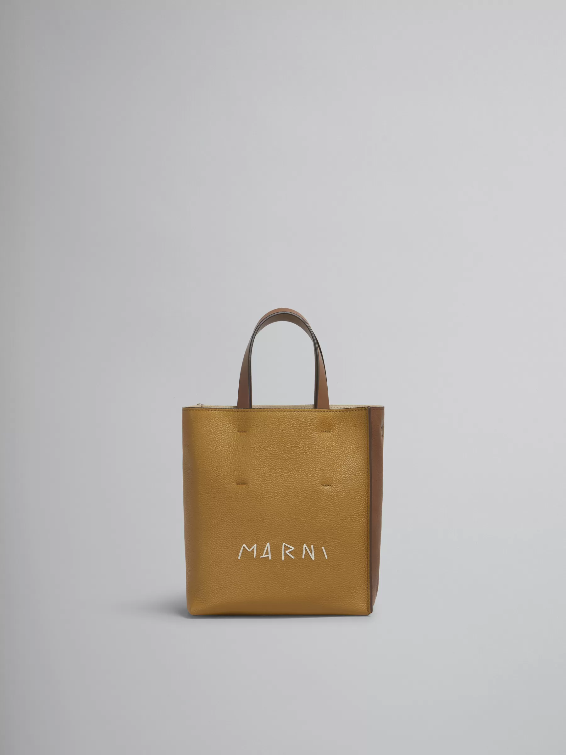 Marni Museo Soft Mini Bag In Brown Colour-block Leather With Mending ANTIQUE ROSE/PALE PEACH Best