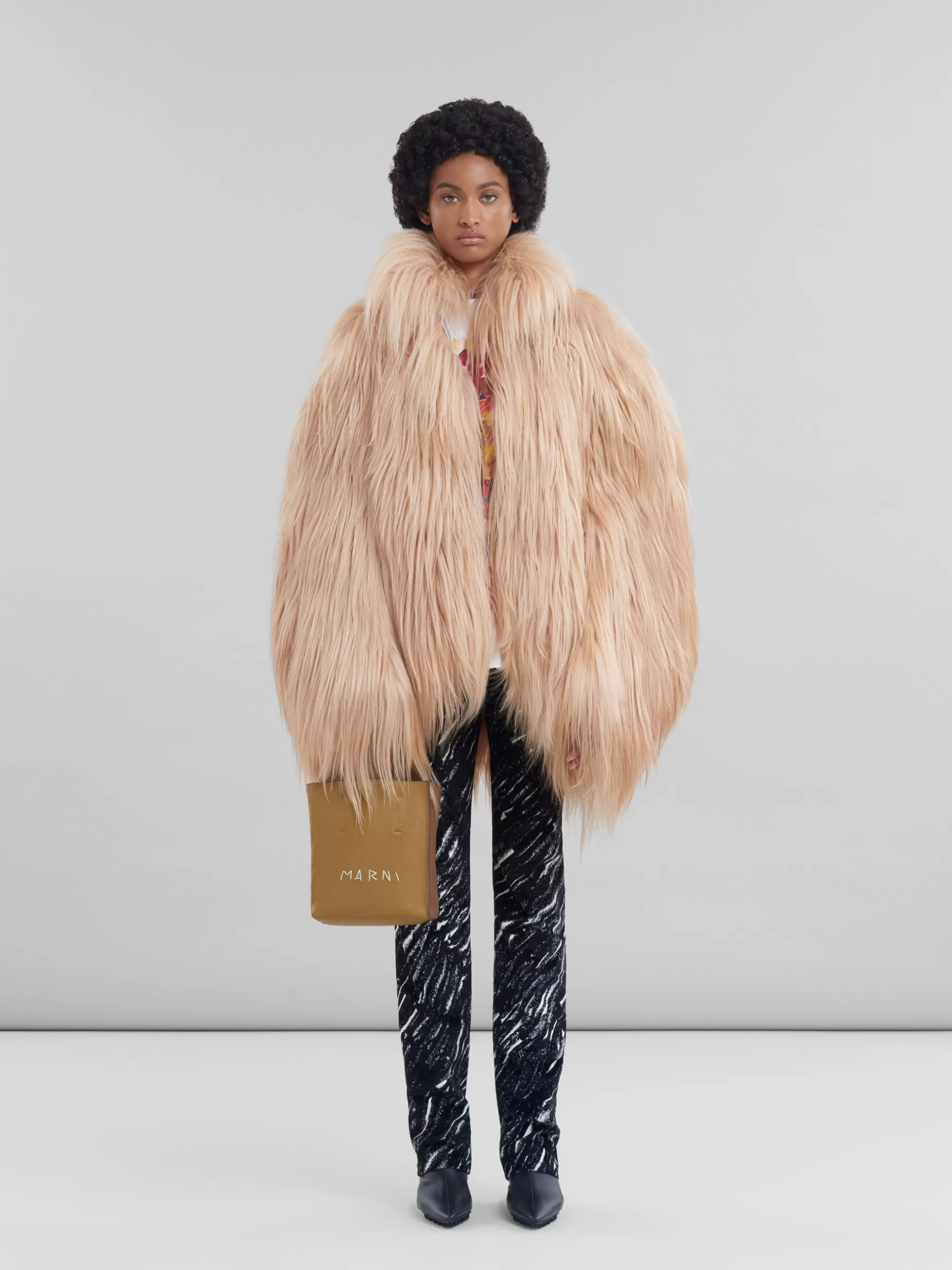 Marni Museo Soft Mini Bag In Brown Colour-block Leather With Mending ANTIQUE ROSE/PALE PEACH Best