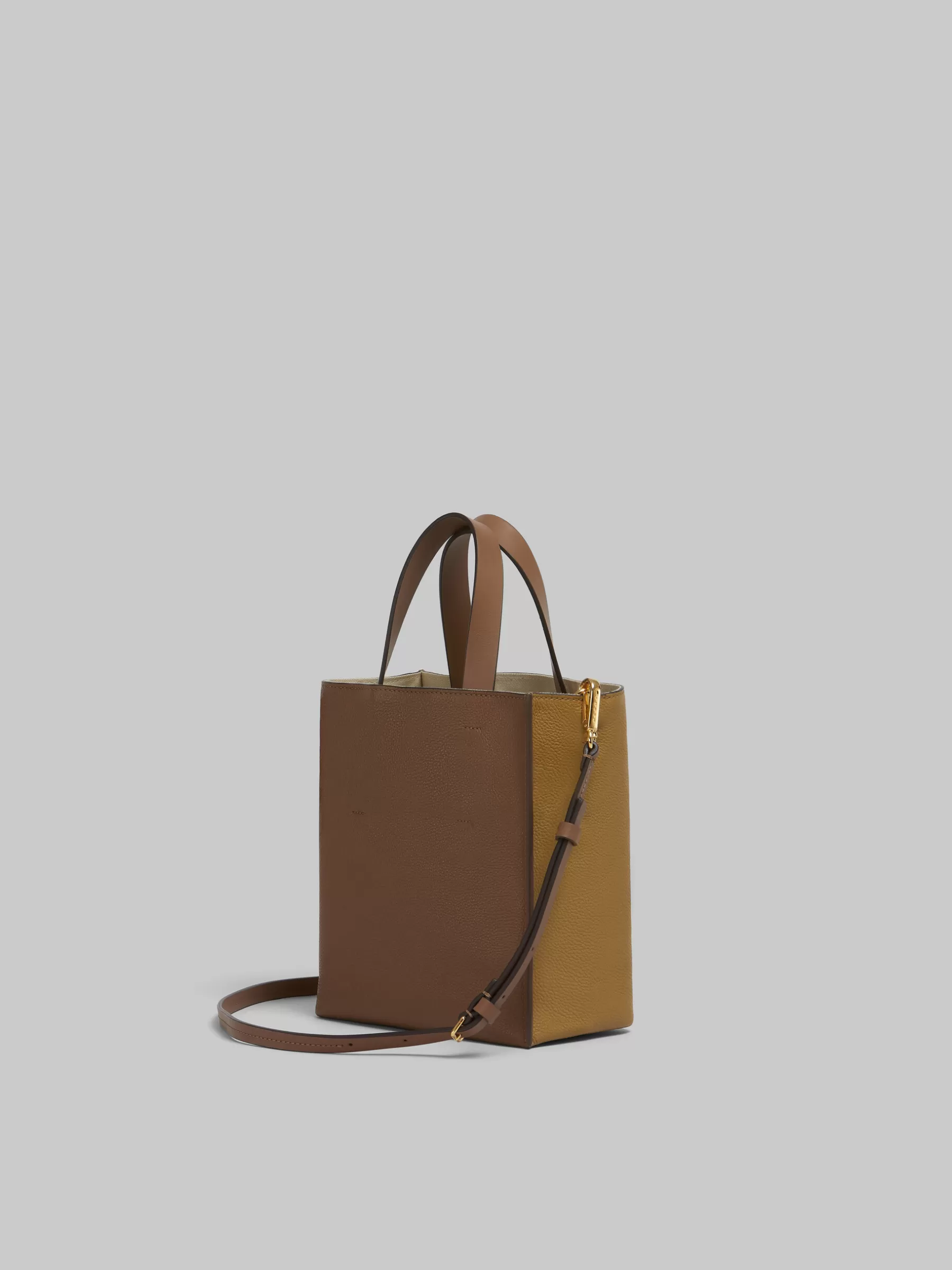 Marni Museo Soft Mini Bag In Brown Colour-block Leather With Mending ANTIQUE ROSE/PALE PEACH Best