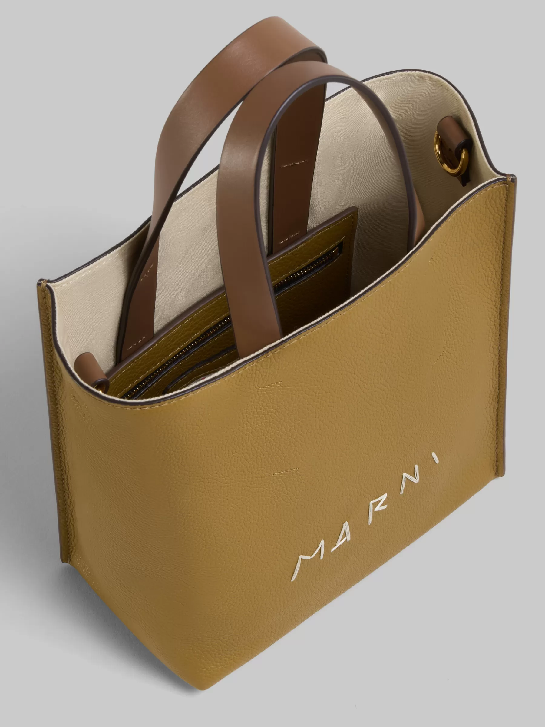 Marni Museo Soft Mini Bag In Brown Colour-block Leather With Mending ANTIQUE ROSE/PALE PEACH Best