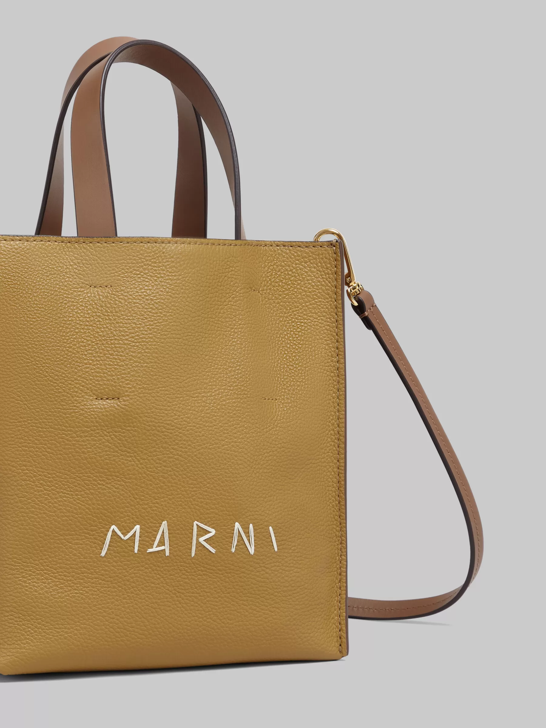 Marni Museo Soft Mini Bag In Brown Colour-block Leather With Mending ANTIQUE ROSE/PALE PEACH Best