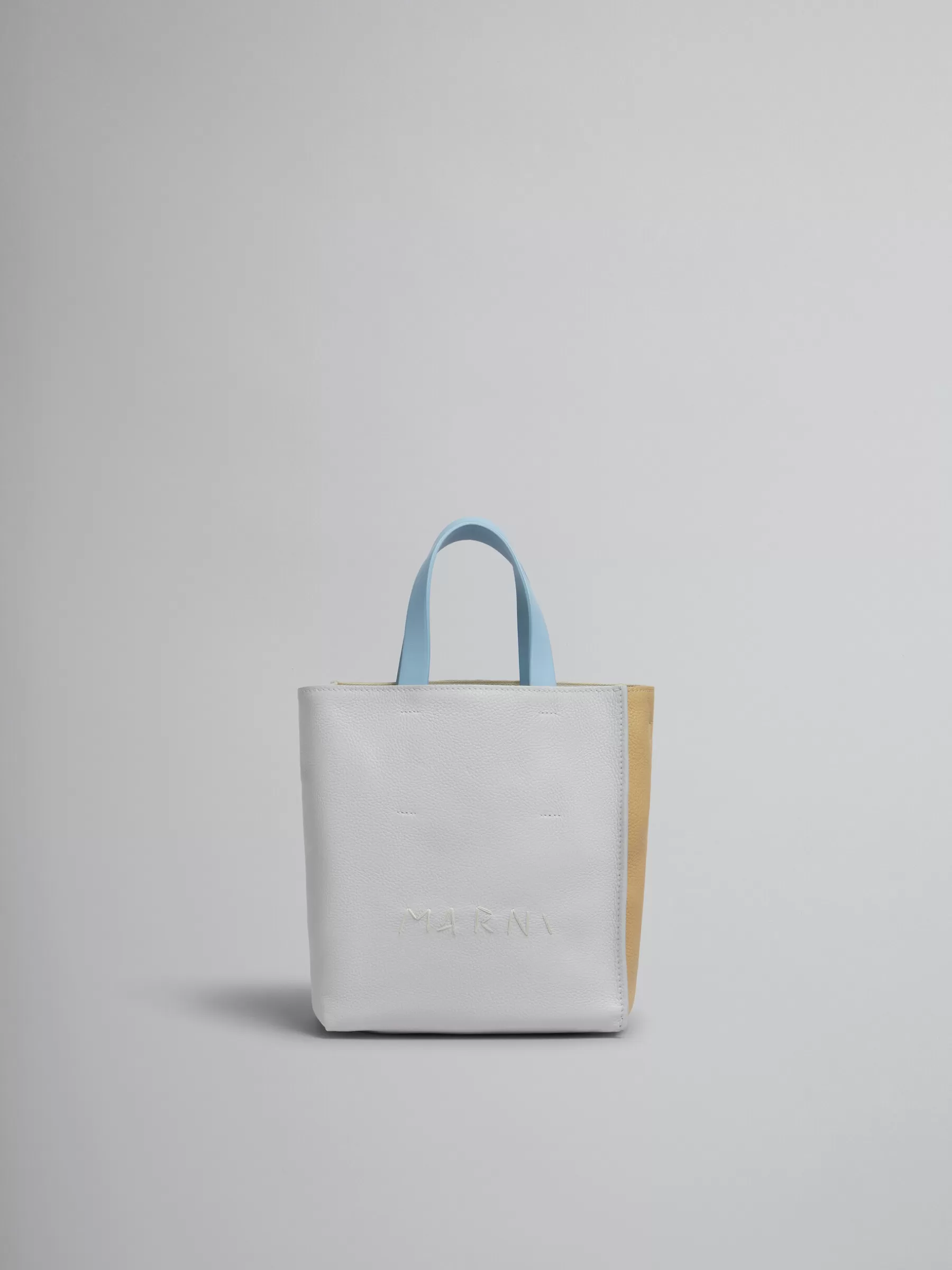 Marni Museo Soft Mini Bag In Grey Beige And Blue Leather With Mending SODIUM/NOMAD/DUSY BLUE Shop