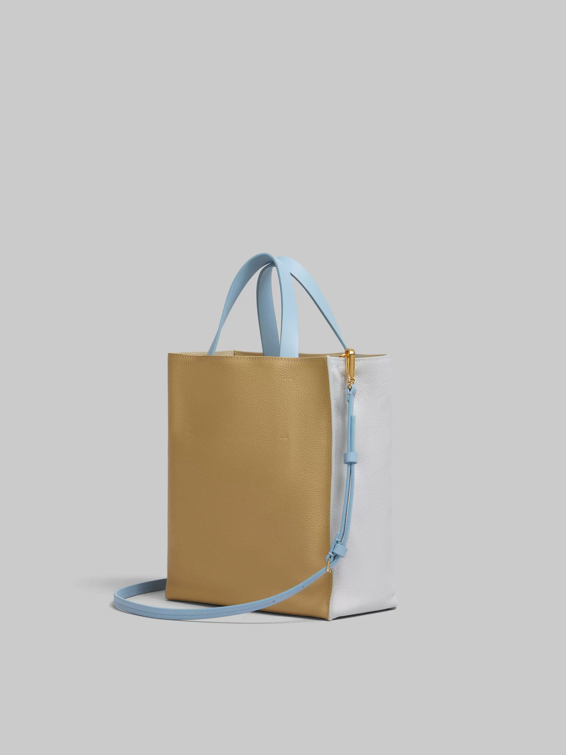 Marni Museo Soft Mini Bag In Grey Beige And Blue Leather With Mending SODIUM/NOMAD/DUSY BLUE Shop
