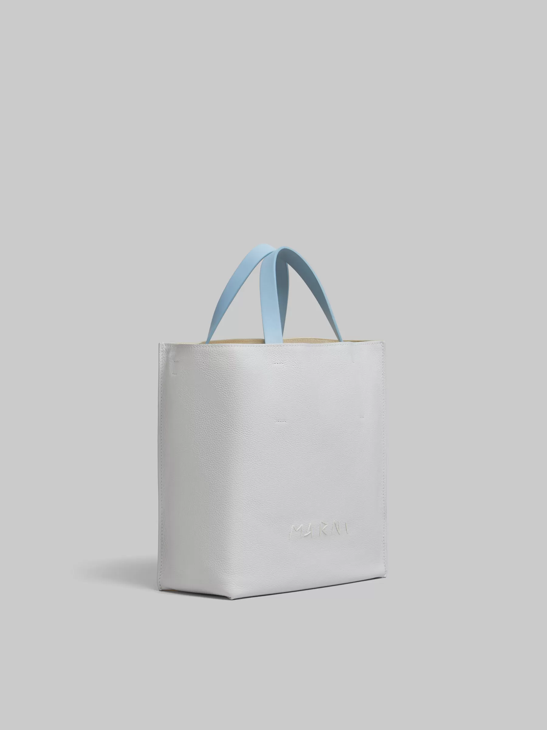 Marni Museo Soft Mini Bag In Grey Beige And Blue Leather With Mending SODIUM/NOMAD/DUSY BLUE Shop