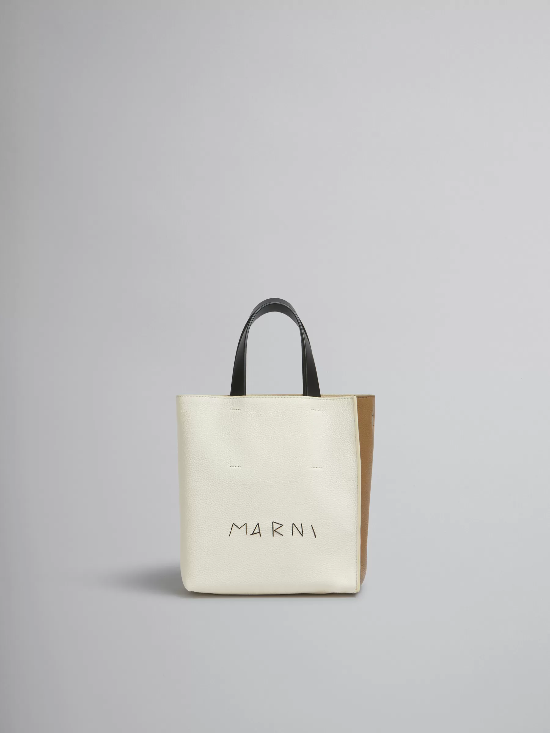 Marni Museo Soft Mini Bag In Ivory And Brown Leather With Mending IVORY/CRETA/BLACK Fashion