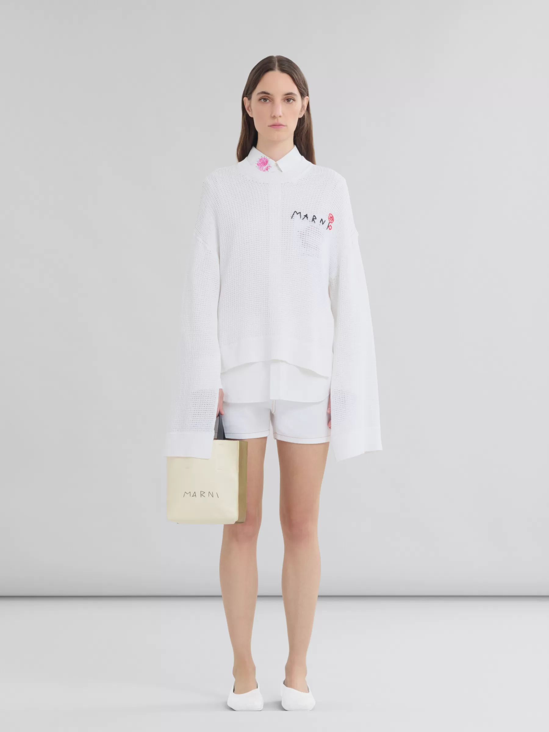 Marni Museo Soft Mini Bag In Ivory And Brown Leather With Mending IVORY/CRETA/BLACK Fashion