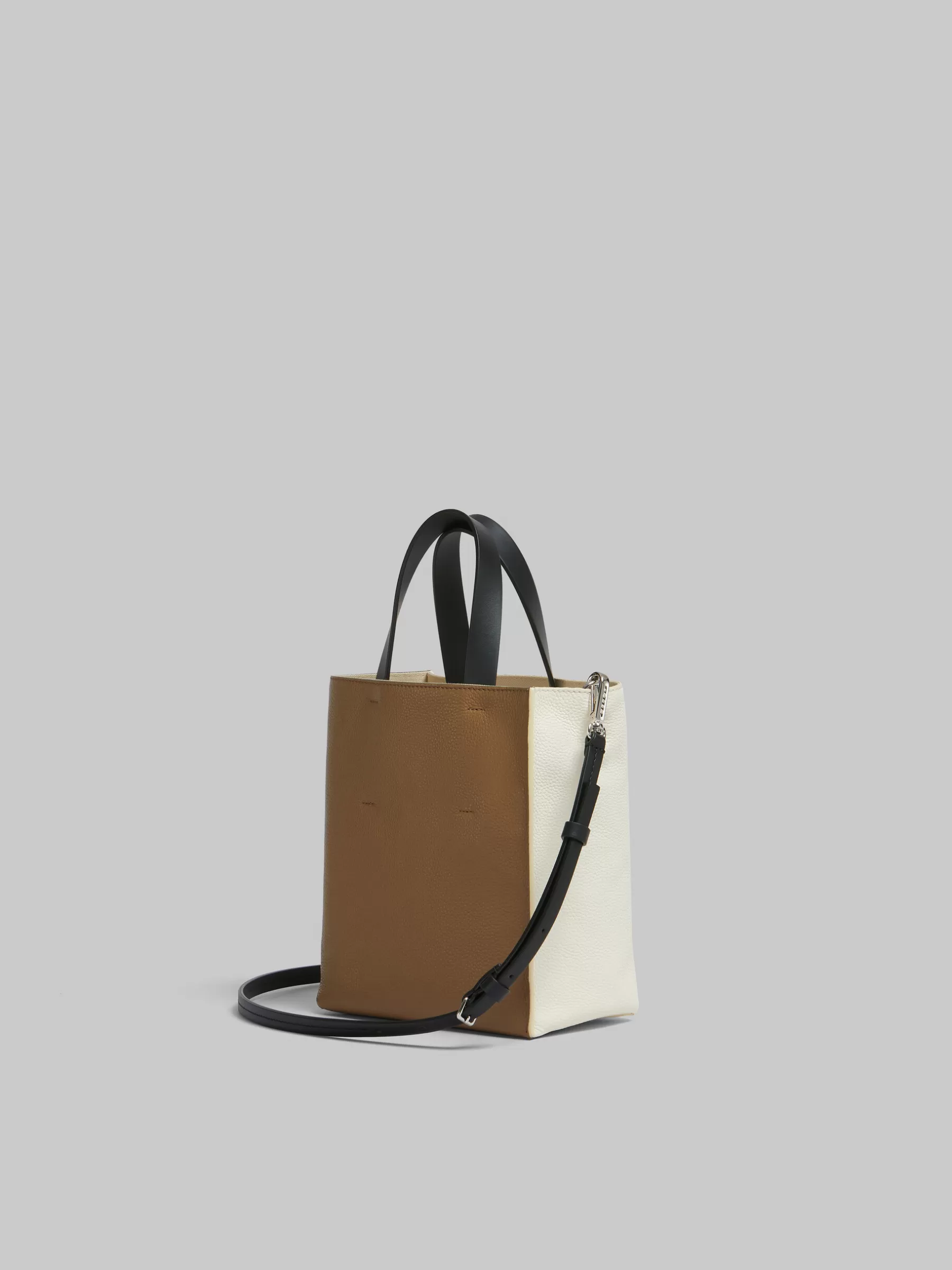 Marni Museo Soft Mini Bag In Ivory And Brown Leather With Mending IVORY/CRETA/BLACK Fashion