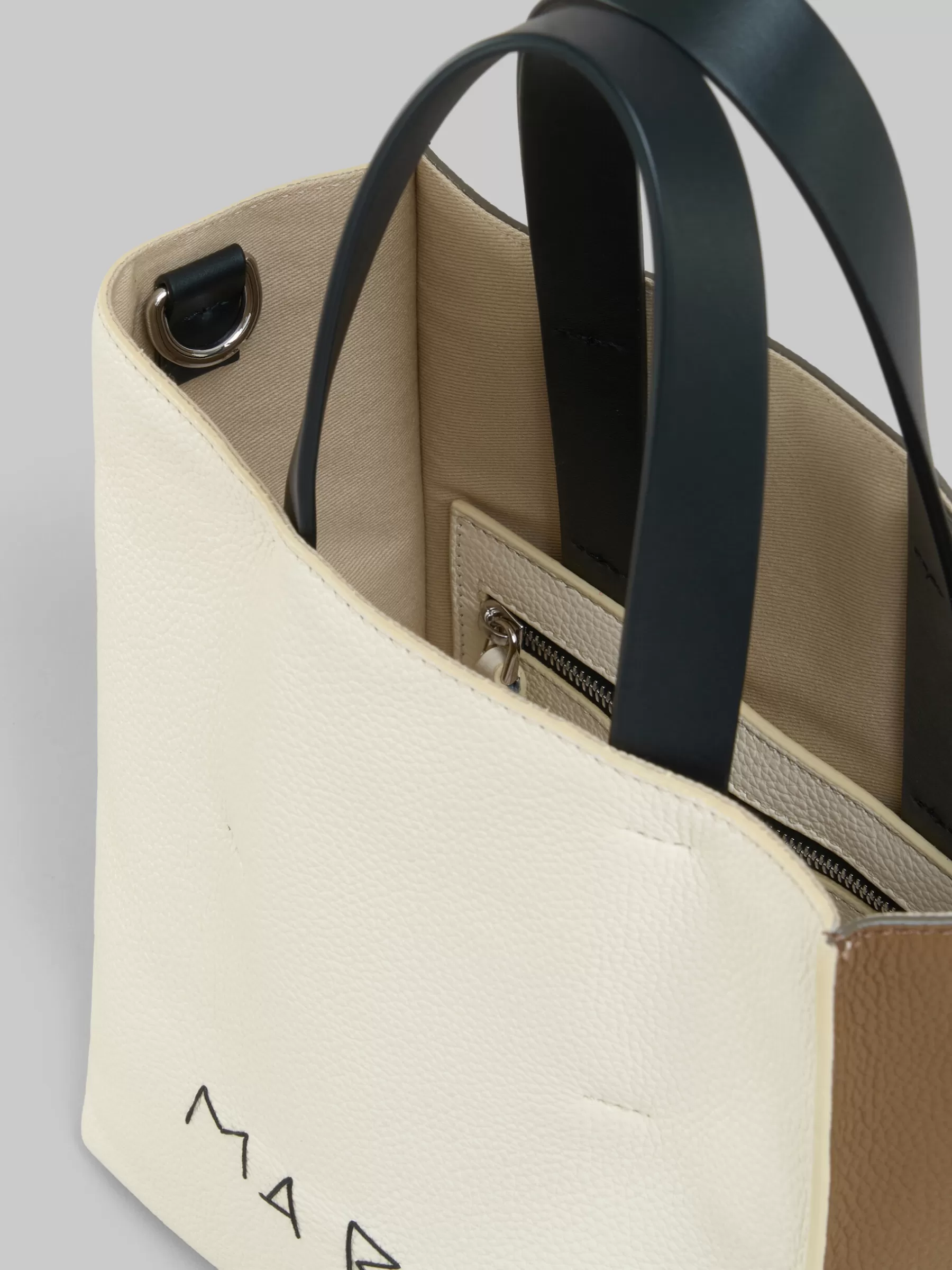 Marni Museo Soft Mini Bag In Ivory And Brown Leather With Mending IVORY/CRETA/BLACK Fashion