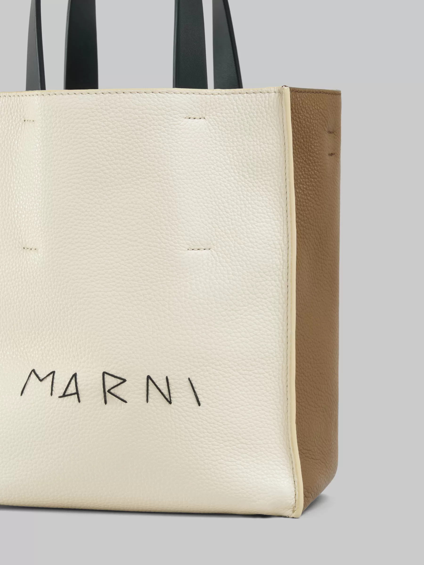 Marni Museo Soft Mini Bag In Ivory And Brown Leather With Mending IVORY/CRETA/BLACK Fashion
