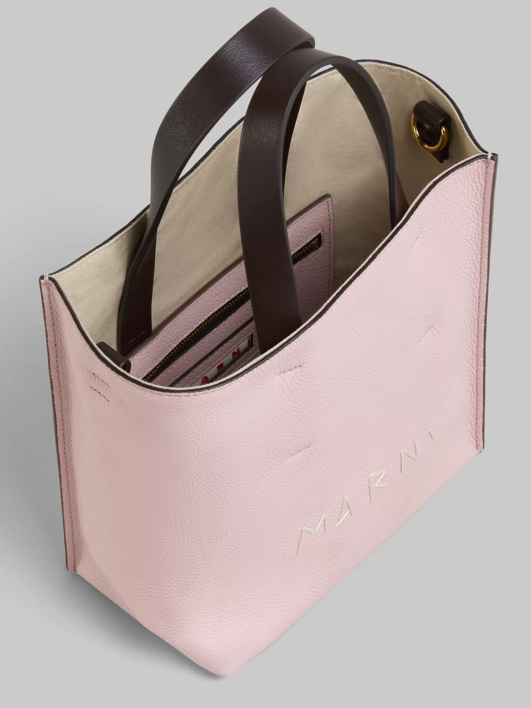 Marni Museo Soft Mini Bag In Pink Colour-block Leather With Mending LEADEN BLUE/FROST New