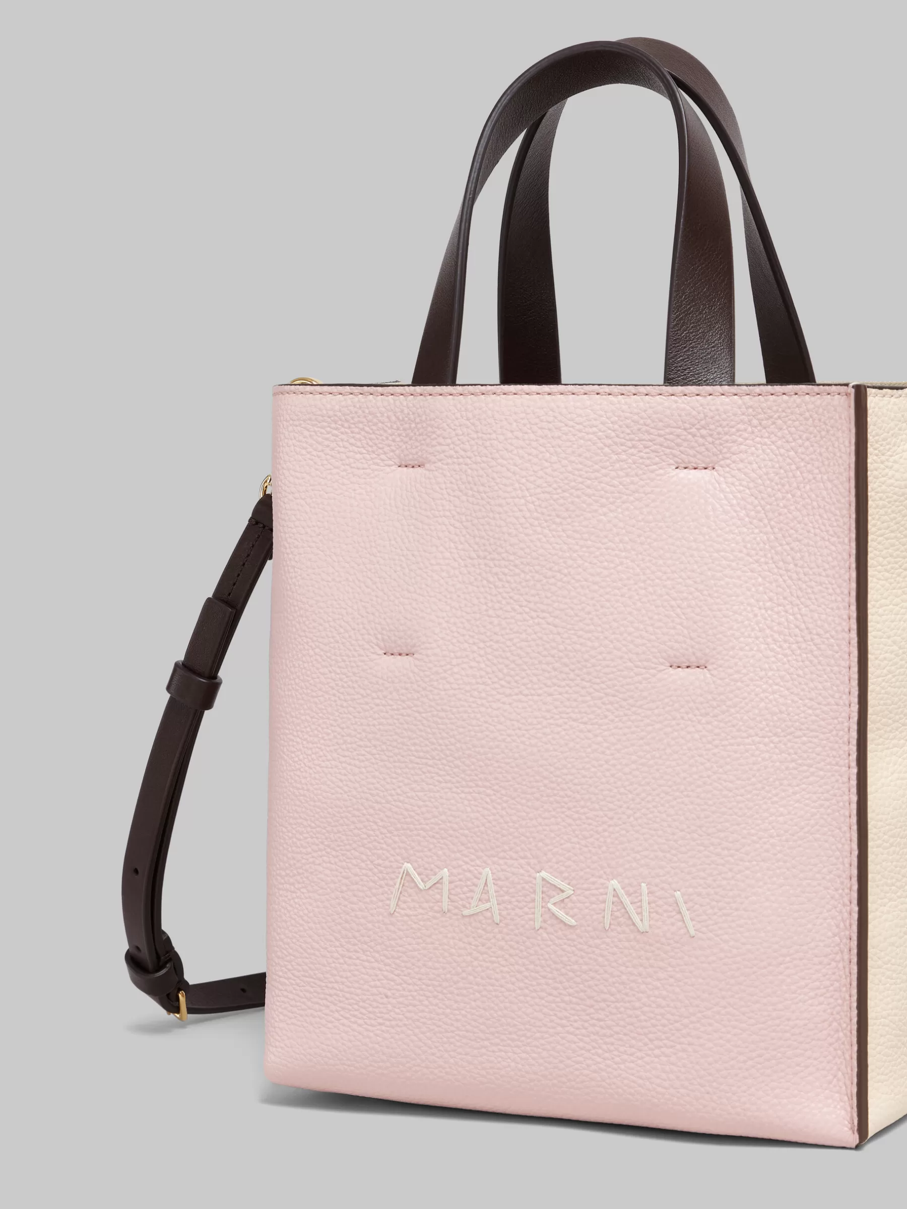 Marni Museo Soft Mini Bag In Pink Colour-block Leather With Mending LEADEN BLUE/FROST New