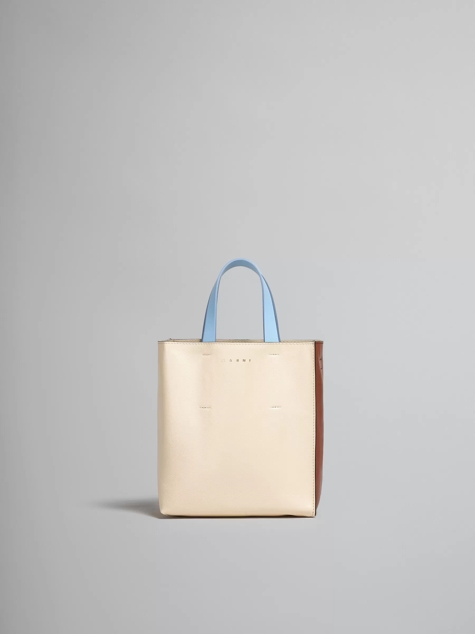 Marni Museo Soft Mini Bag In White Brown And Light Blue Leather SHELL/MOCA Hot