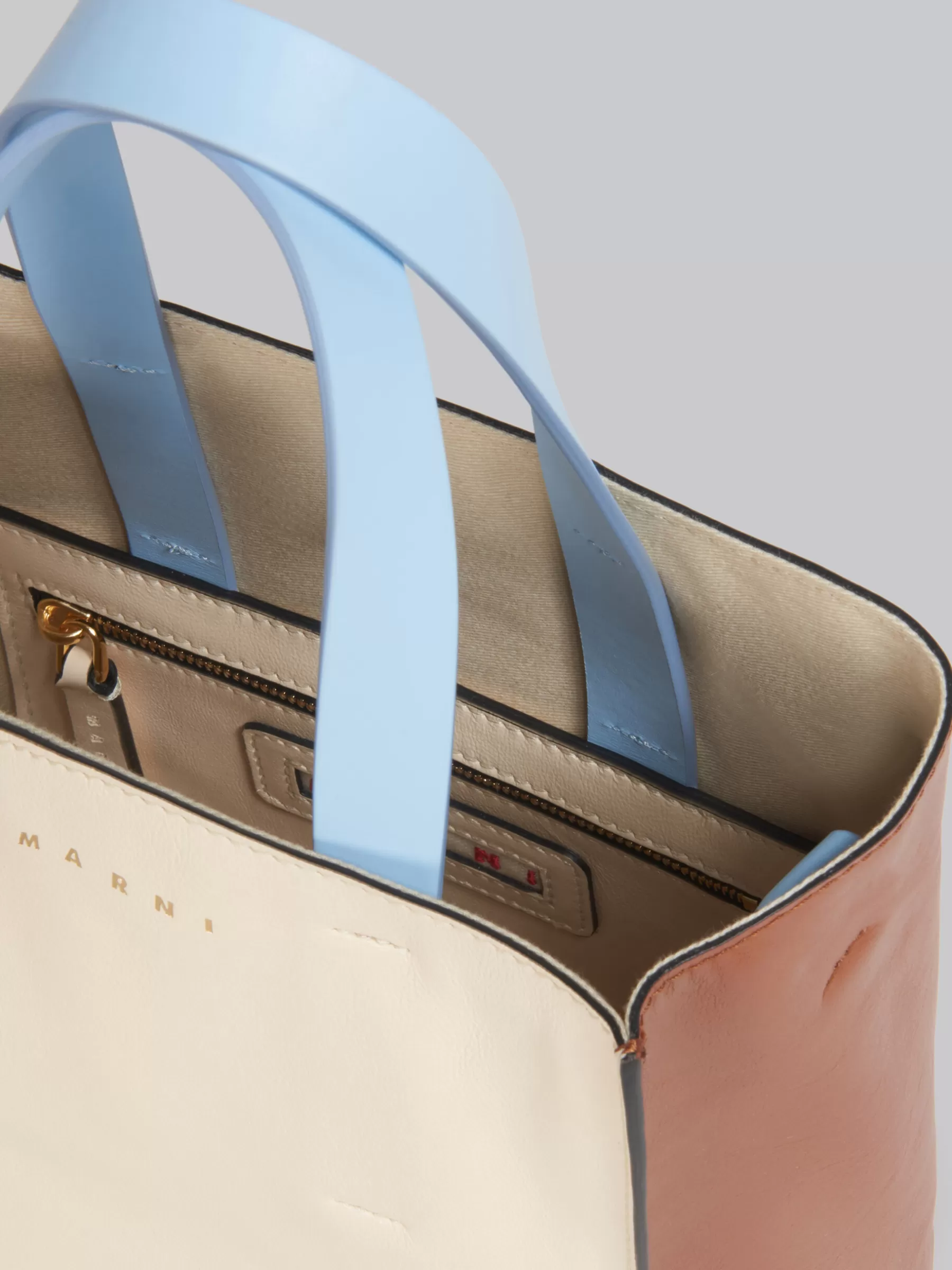 Marni Museo Soft Mini Bag In White Brown And Light Blue Leather SHELL/MOCA Hot