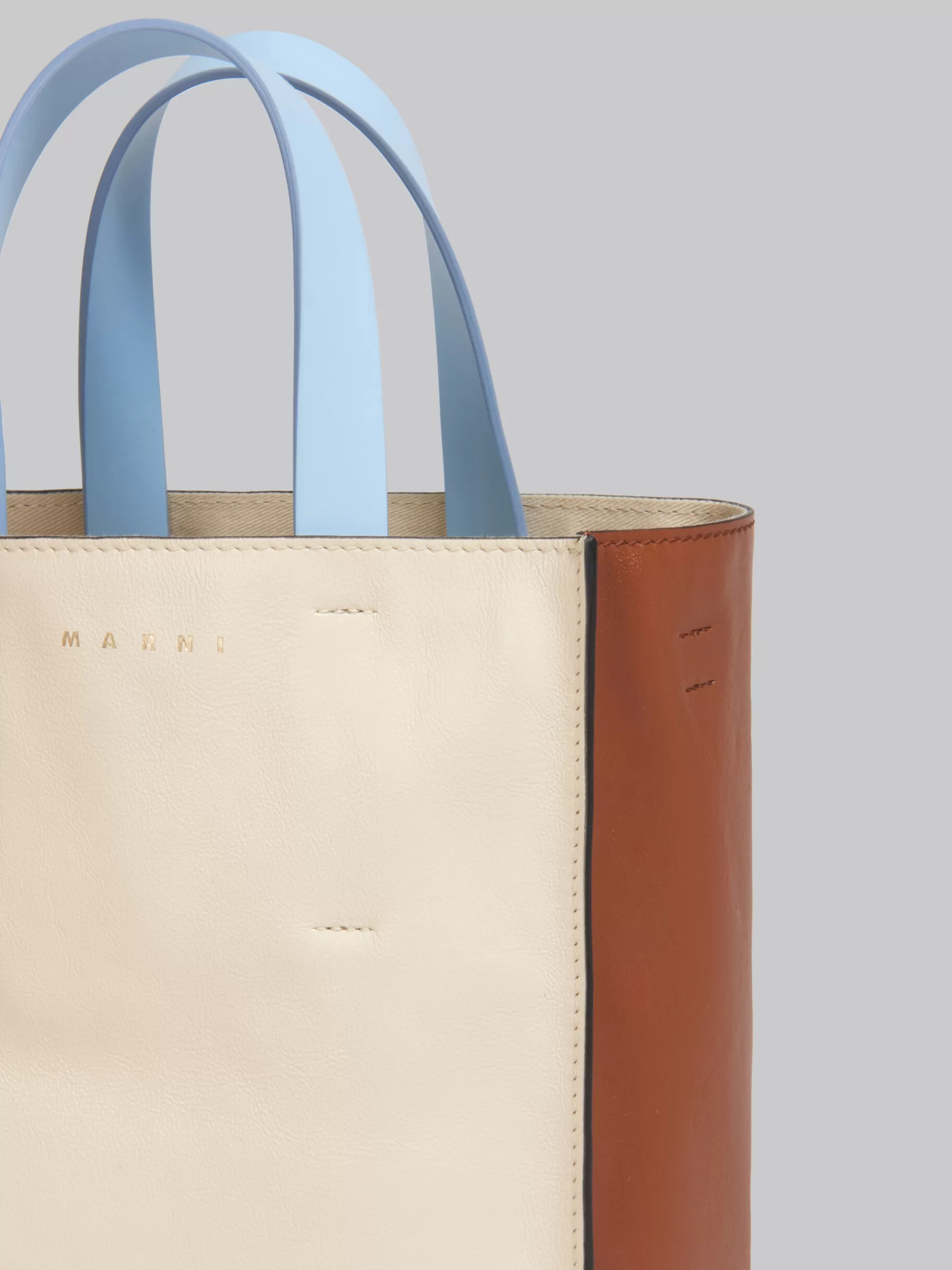 Marni Museo Soft Mini Bag In White Brown And Light Blue Leather SHELL/MOCA Hot
