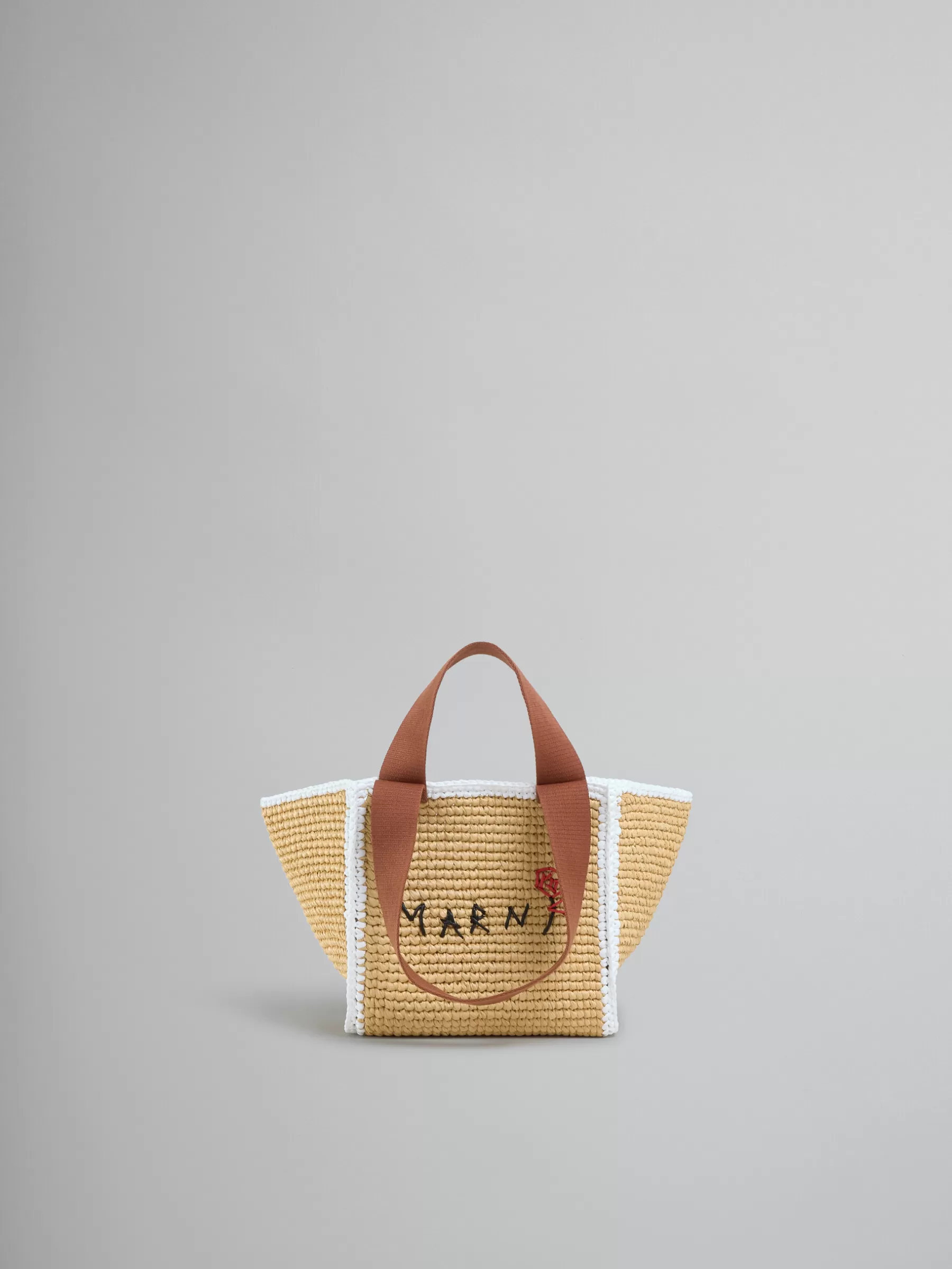 Marni Natural Macramé Sillo Small Shopper NATURAL/WHITE/RUST Fashion