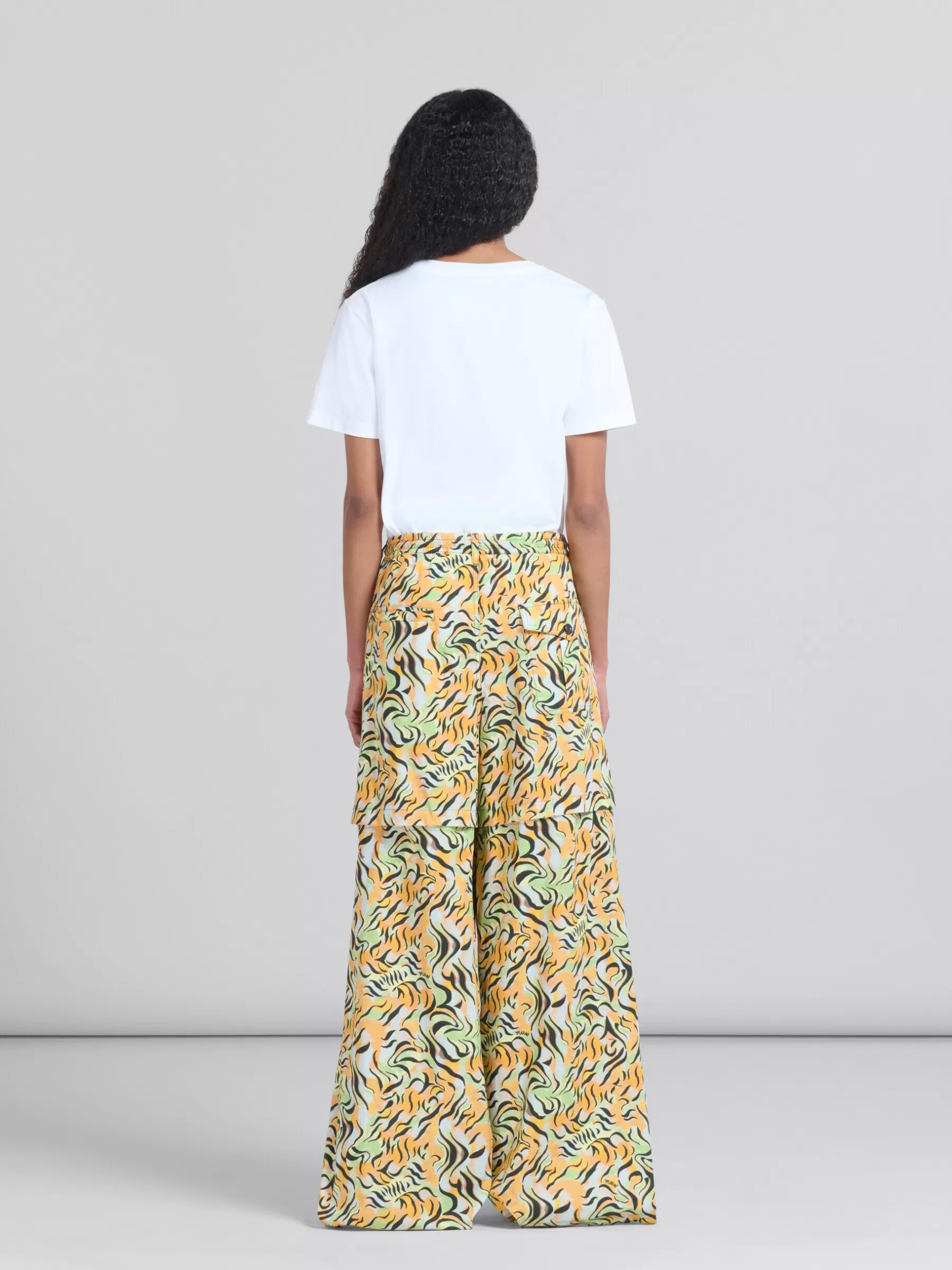 Marni Orange And Green Printed Organic Poplin Hybrid Cargo Pants LIGHTORANGE New