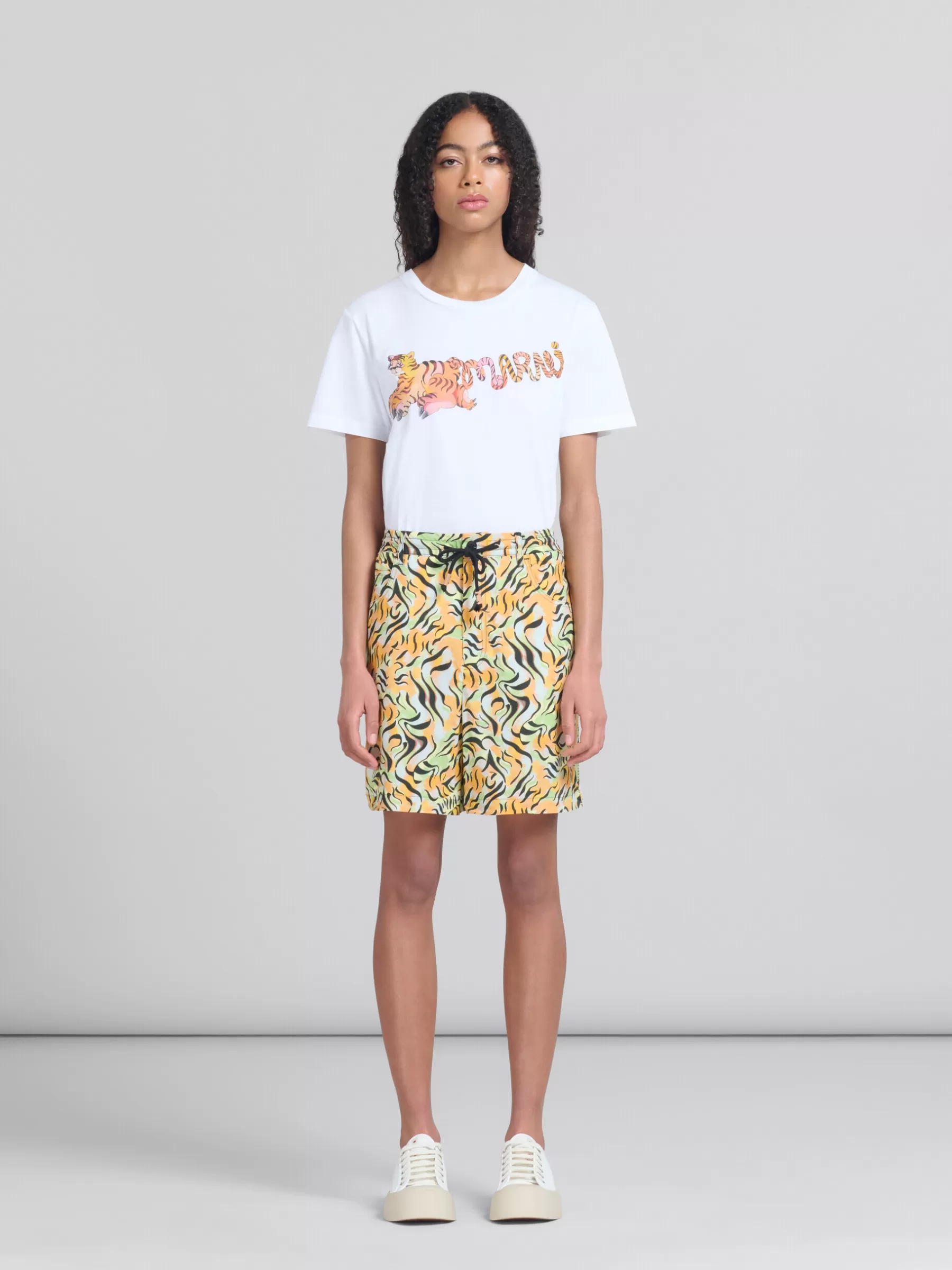 Marni Orange And Green Printed Organic Poplin Hybrid Cargo Pants LIGHTORANGE New