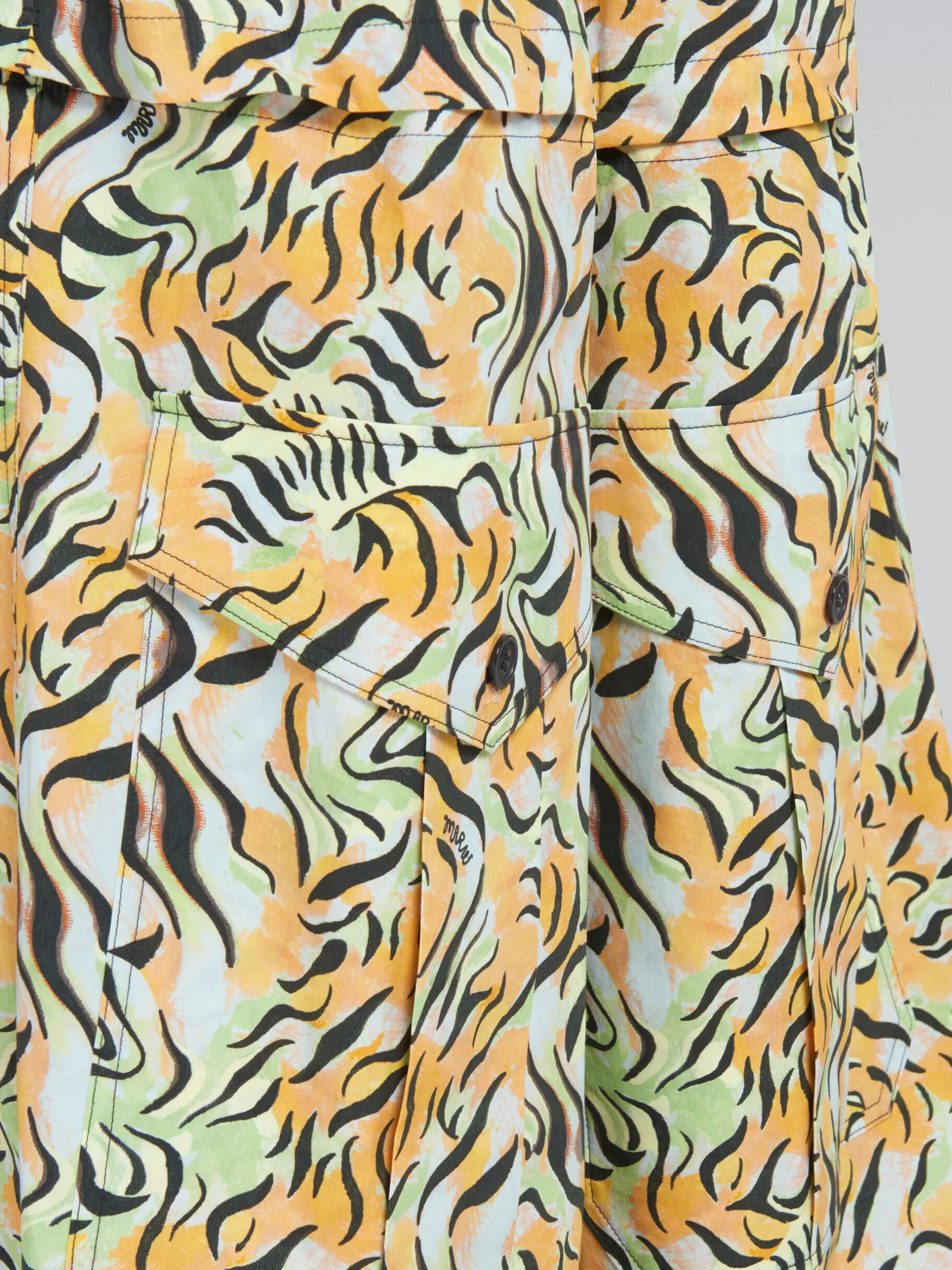 Marni Orange And Green Printed Organic Poplin Hybrid Cargo Pants LIGHTORANGE New