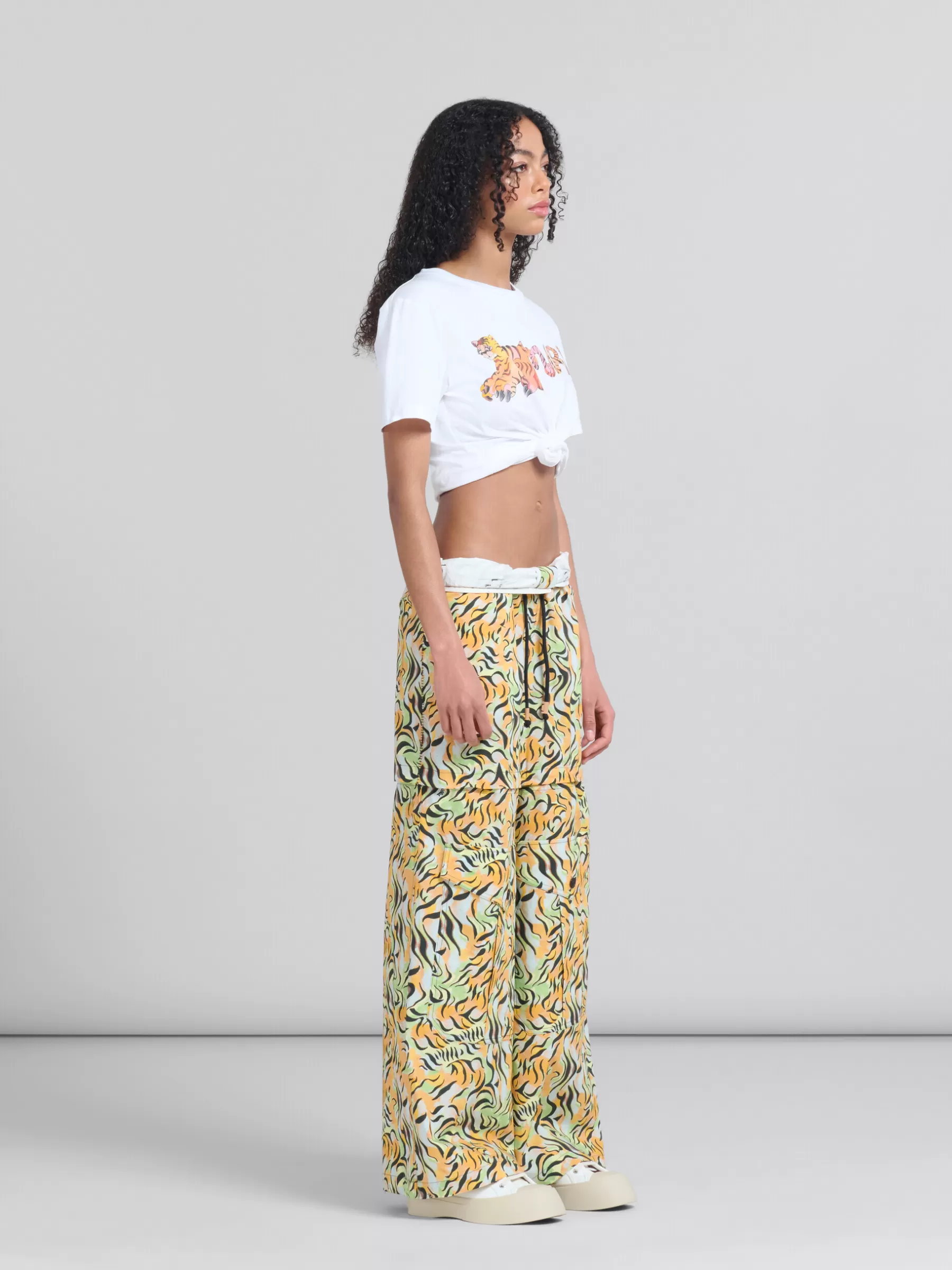 Marni Orange And Green Printed Organic Poplin Hybrid Cargo Pants LIGHTORANGE New