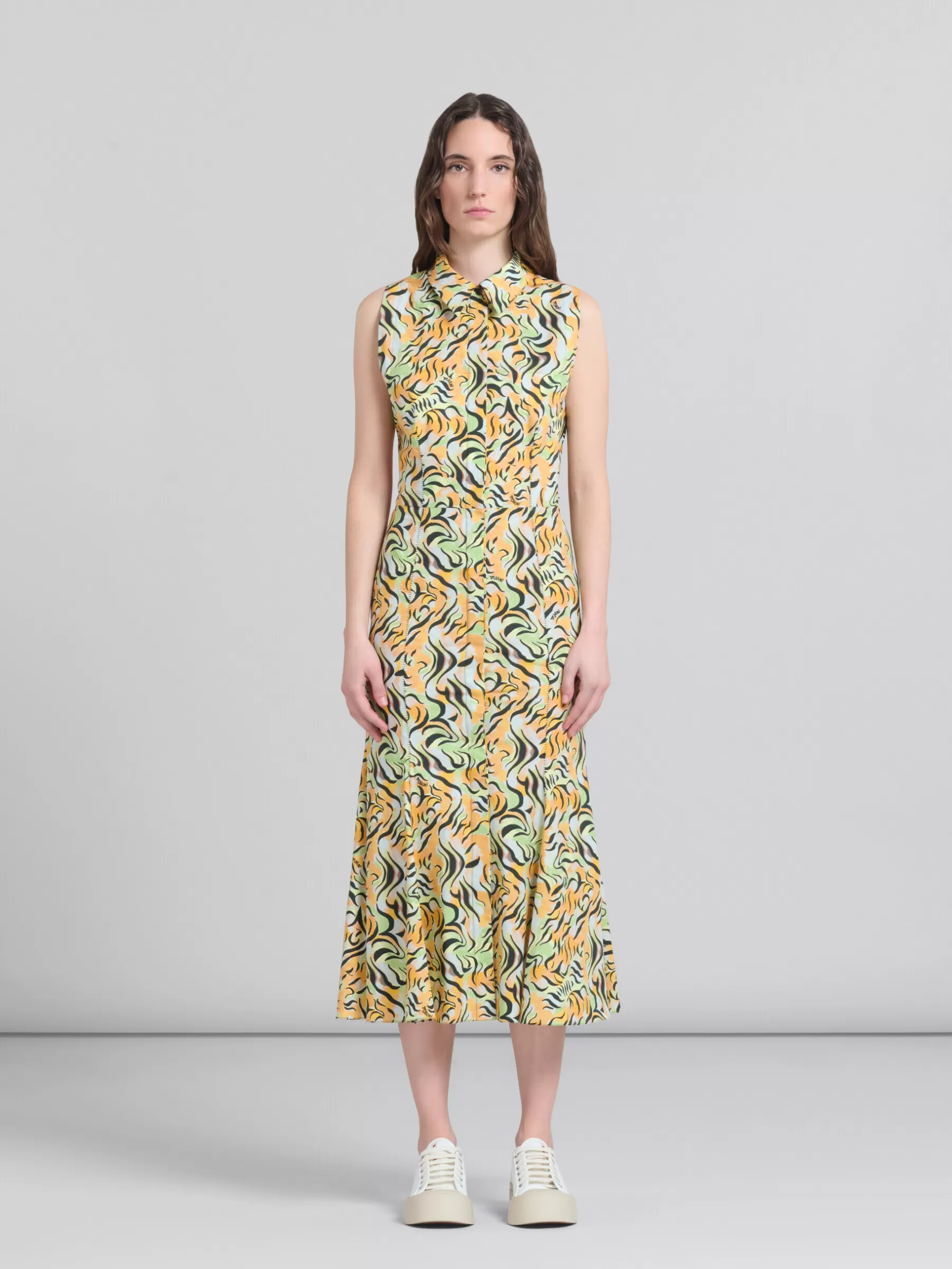 Marni Orange And Green Printed Organic Poplin Mermaid Dress LIGHTORANGE Shop