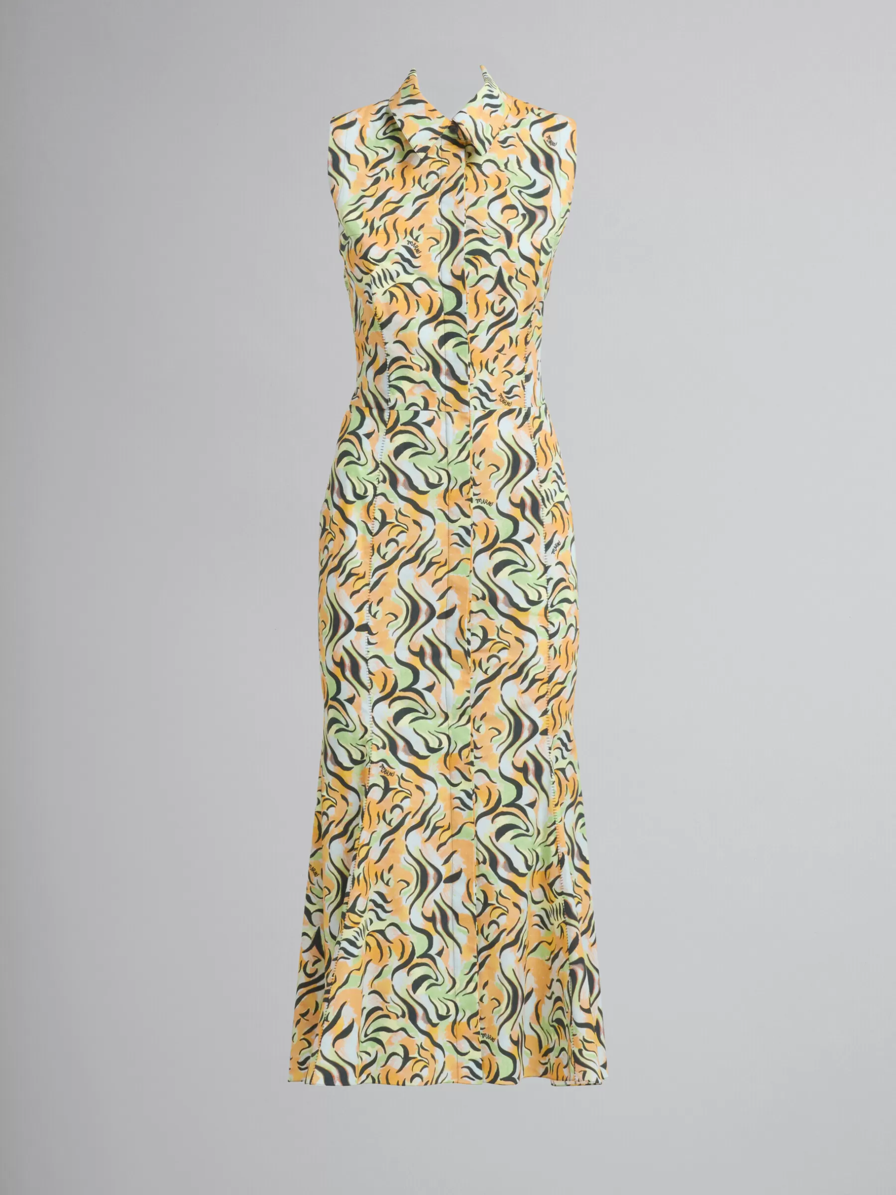 Marni Orange And Green Printed Organic Poplin Mermaid Dress LIGHTORANGE Shop