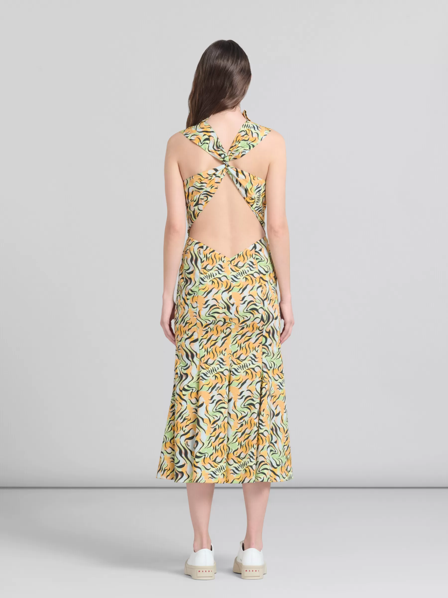 Marni Orange And Green Printed Organic Poplin Mermaid Dress LIGHTORANGE Shop