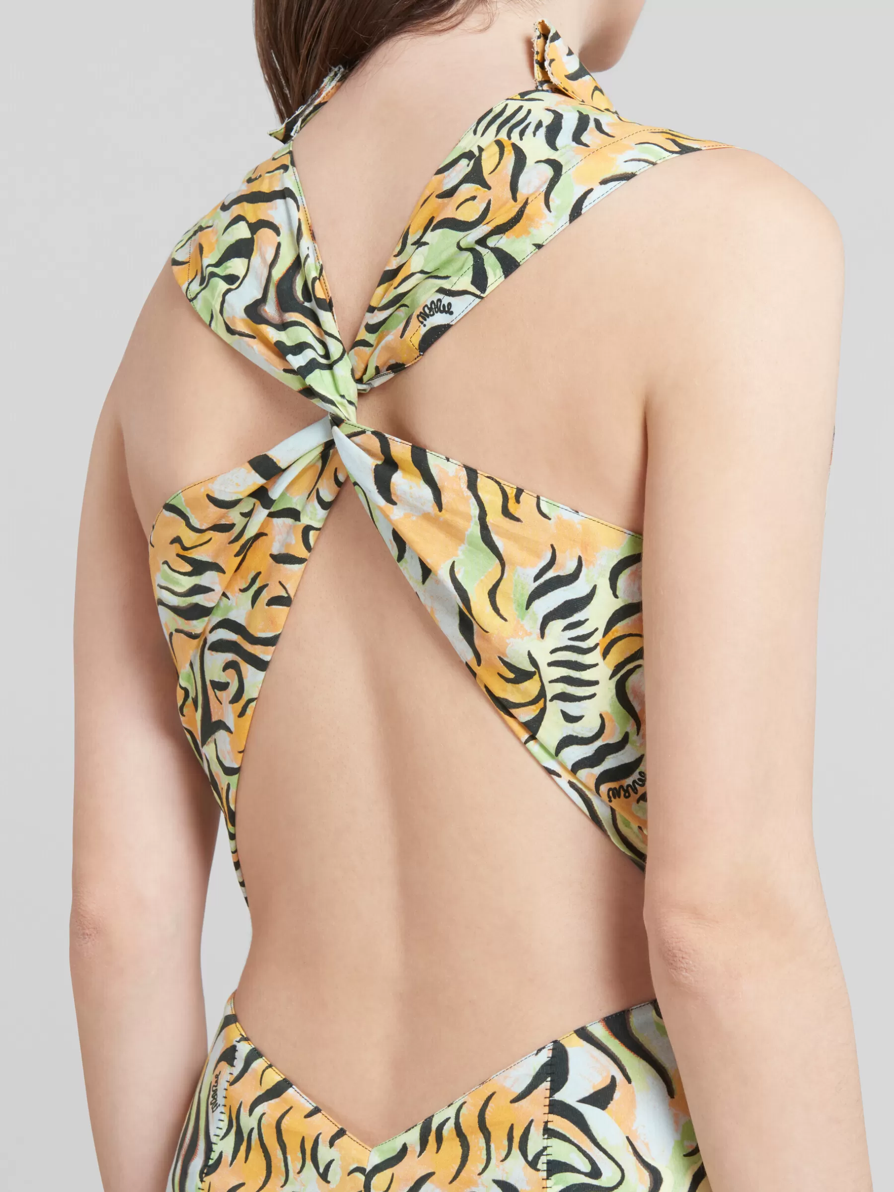Marni Orange And Green Printed Organic Poplin Mermaid Dress LIGHTORANGE Shop