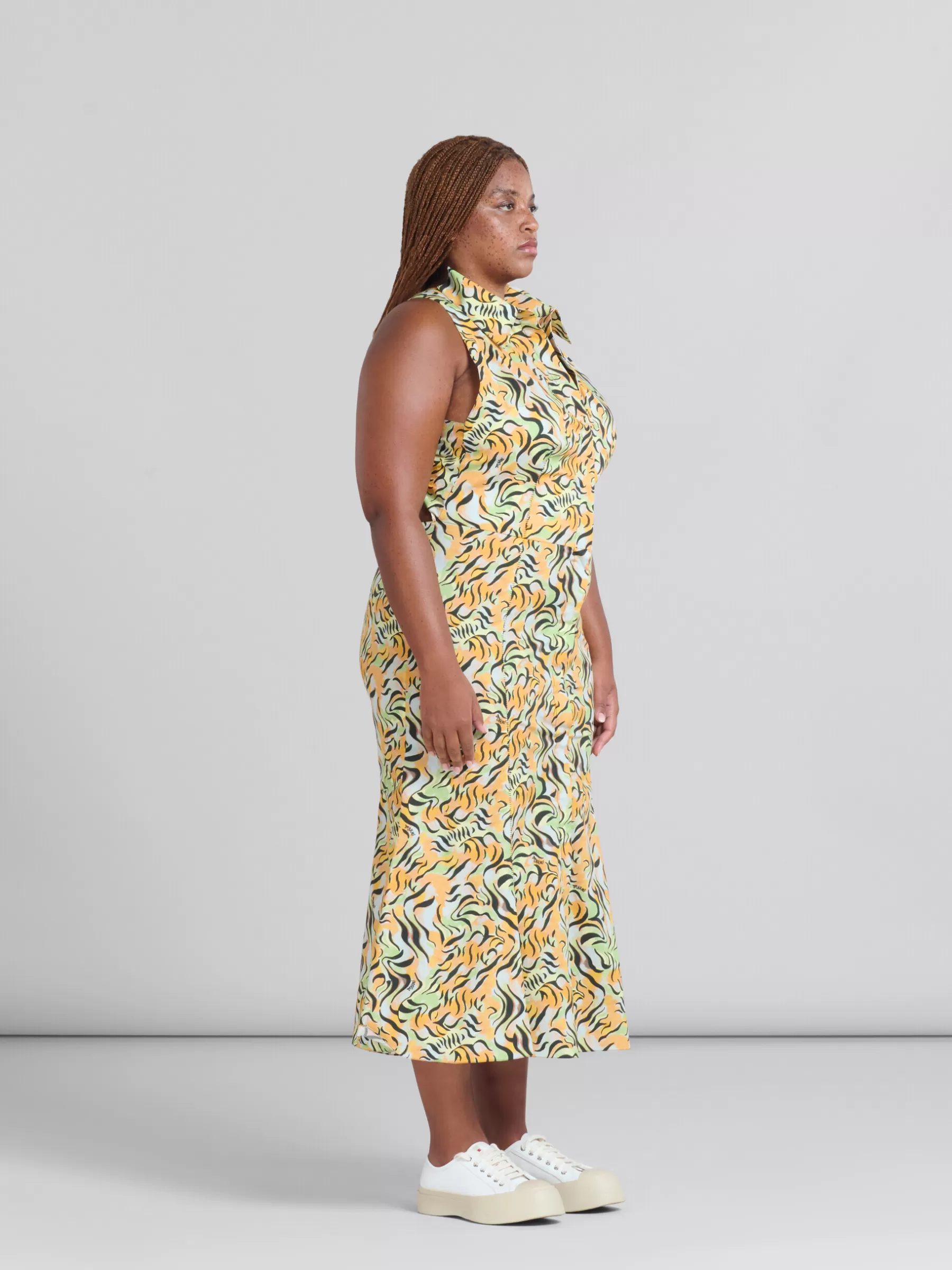Marni Orange And Green Printed Organic Poplin Mermaid Dress LIGHTORANGE Shop