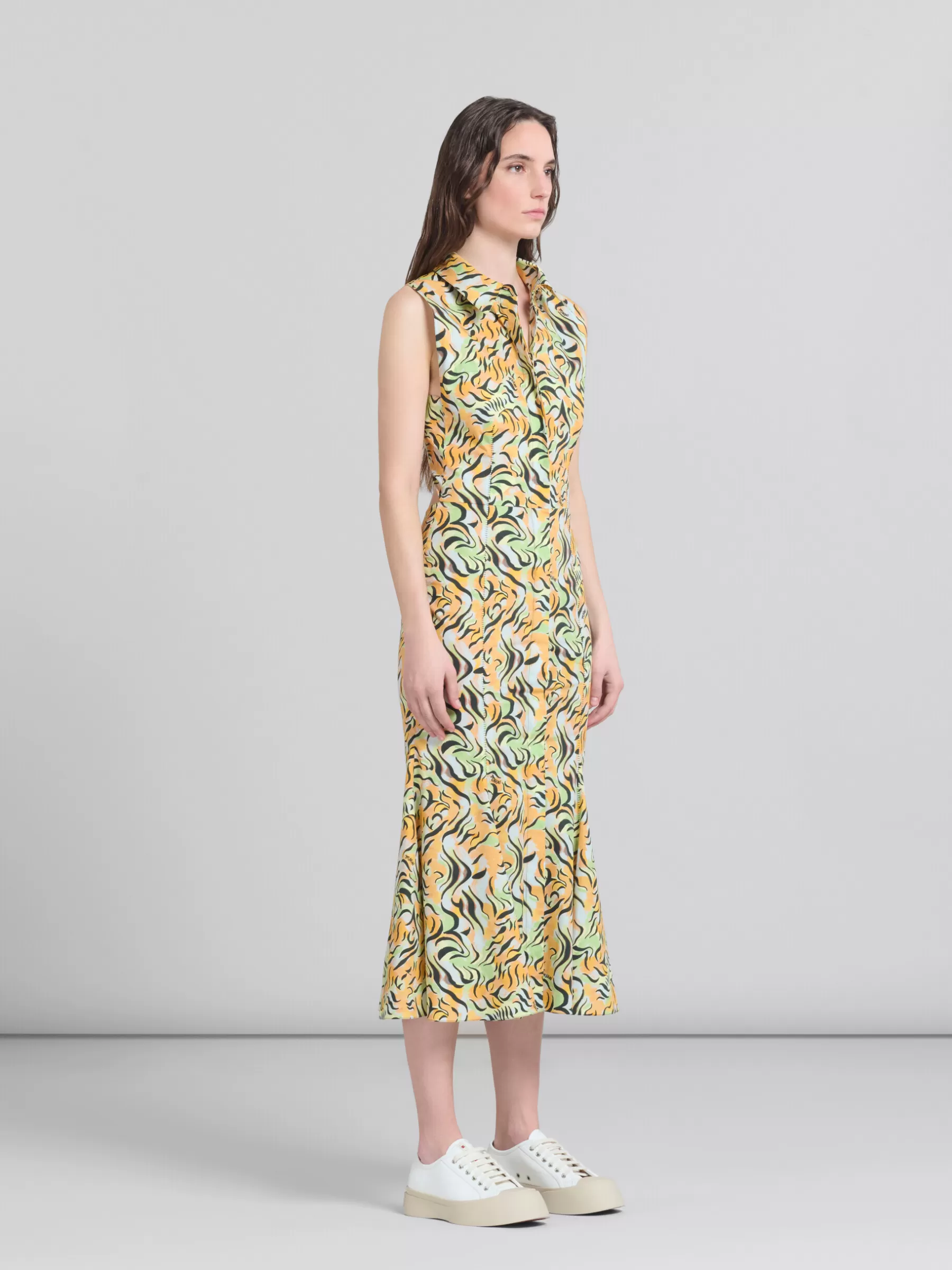 Marni Orange And Green Printed Organic Poplin Mermaid Dress LIGHTORANGE Shop