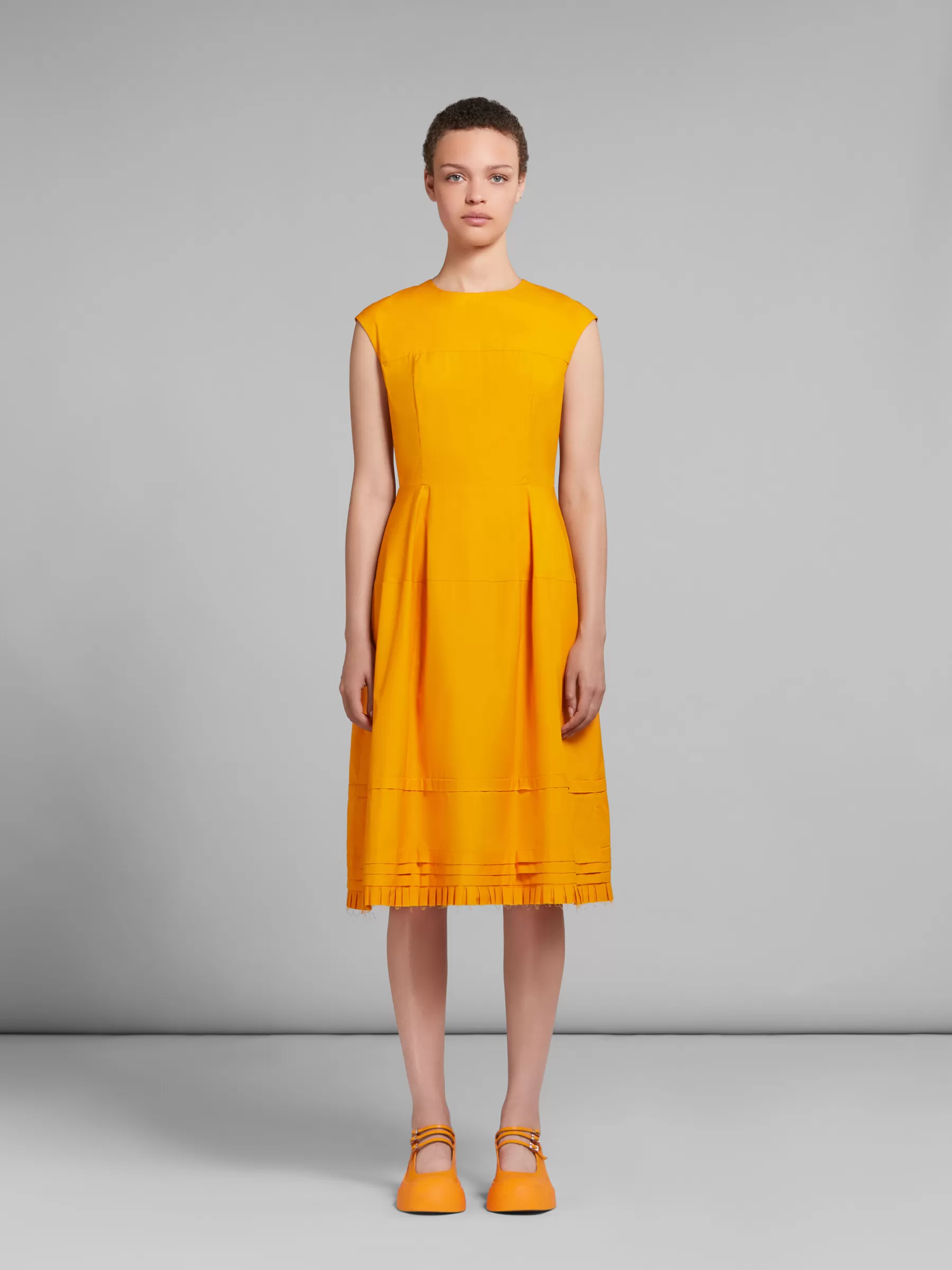 Marni Orange Organic Poplin Midi Dress With Mini Pleats LIGHTORANGE Flash Sale