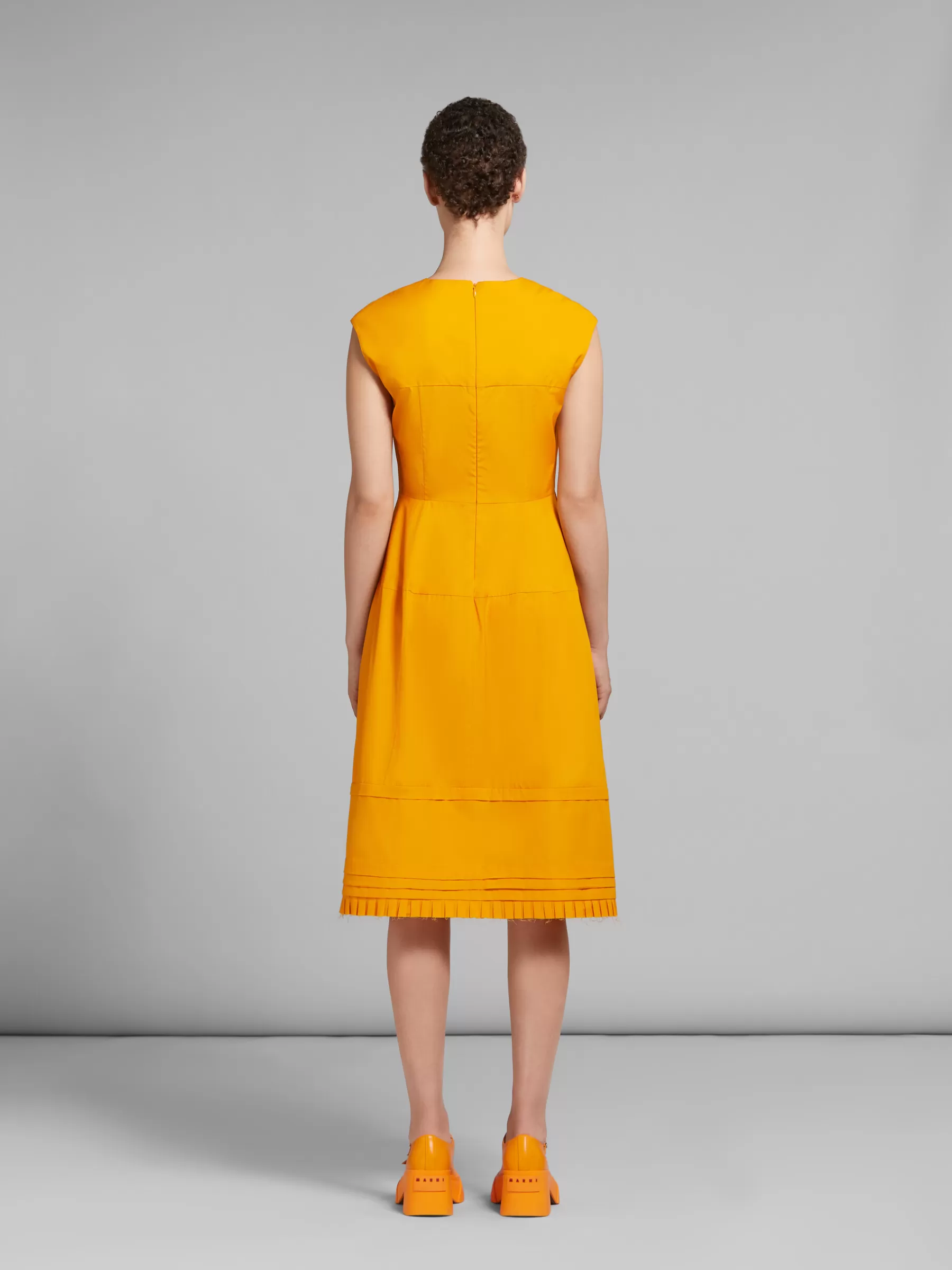 Marni Orange Organic Poplin Midi Dress With Mini Pleats LIGHTORANGE Flash Sale