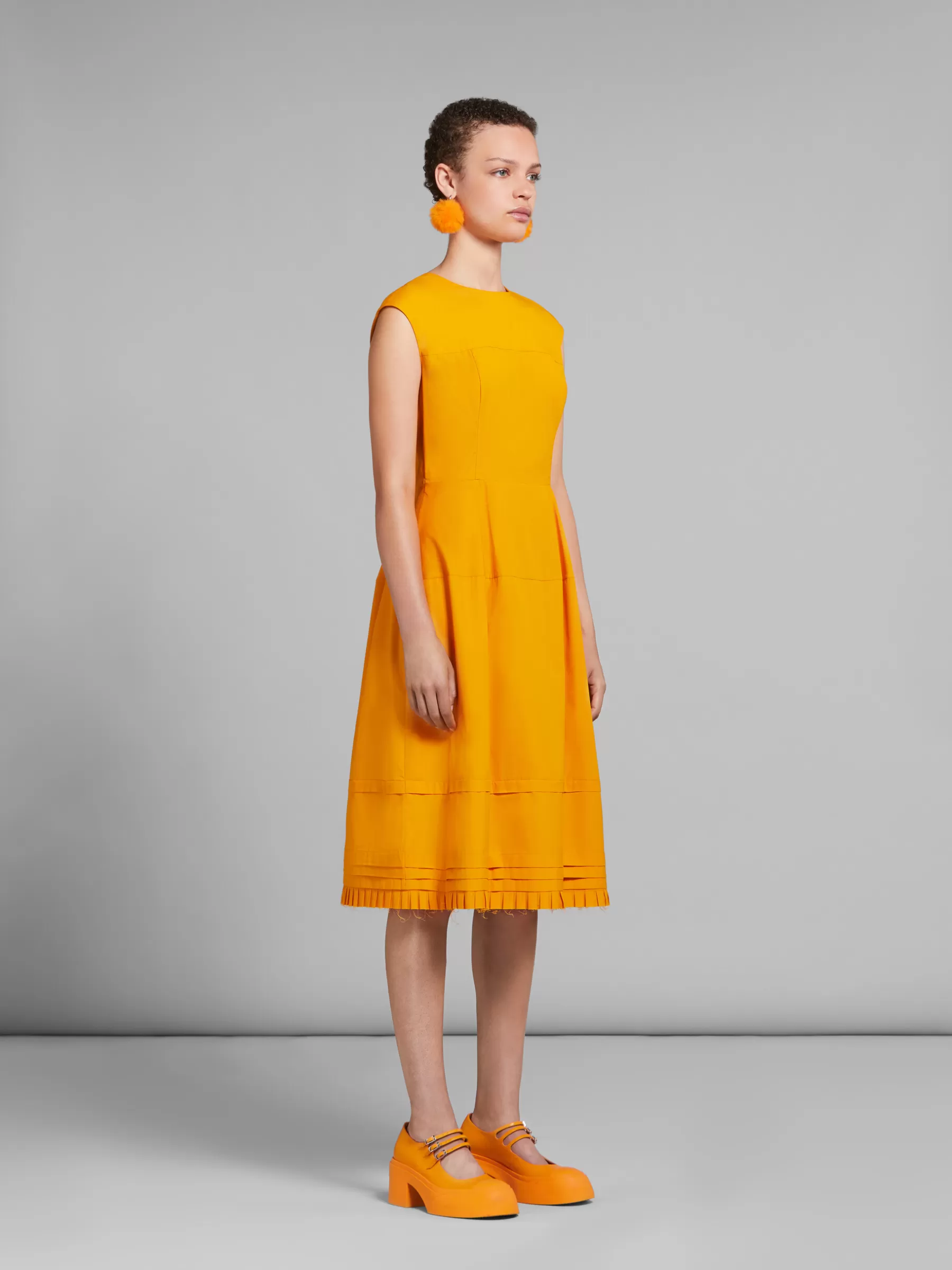 Marni Orange Organic Poplin Midi Dress With Mini Pleats LIGHTORANGE Flash Sale