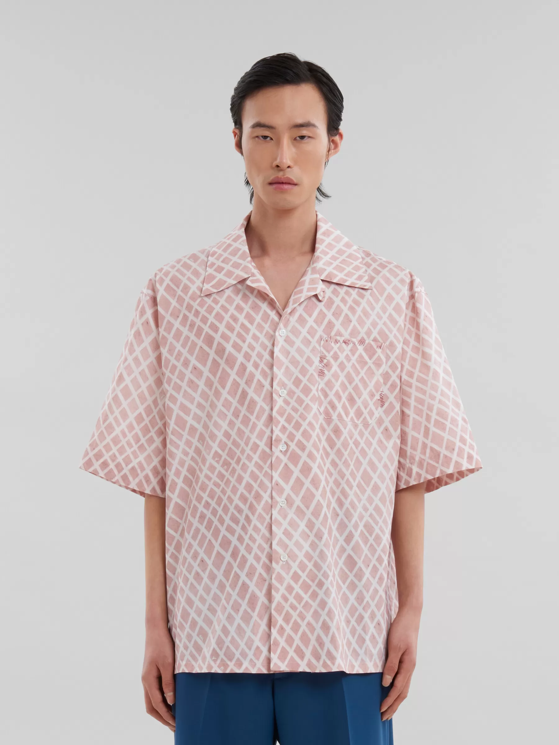 Marni Pink Poplin Bowling Shirt With Landscapes Print ANTIQUEROSE Cheap