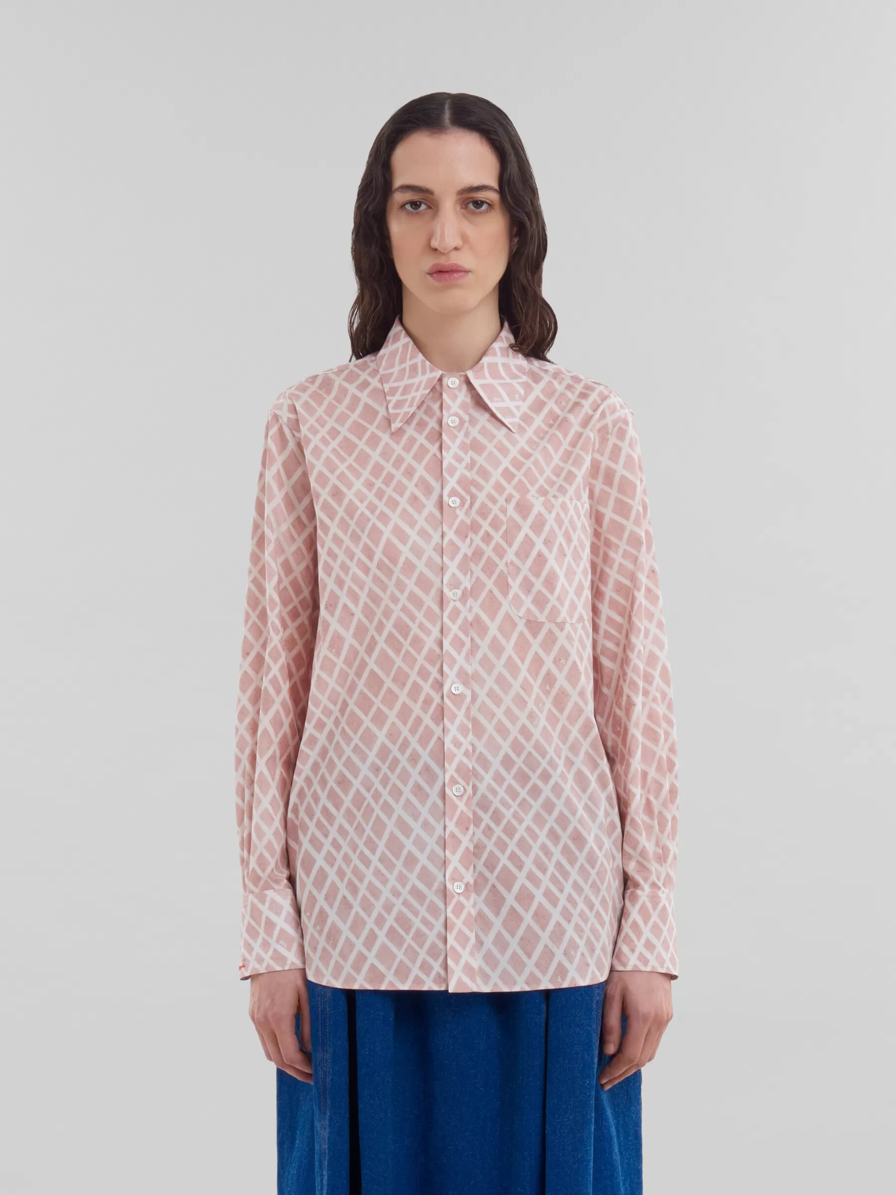 Marni Pink Poplin Shirt With Landscapes Print ANTIQUEROSE Sale