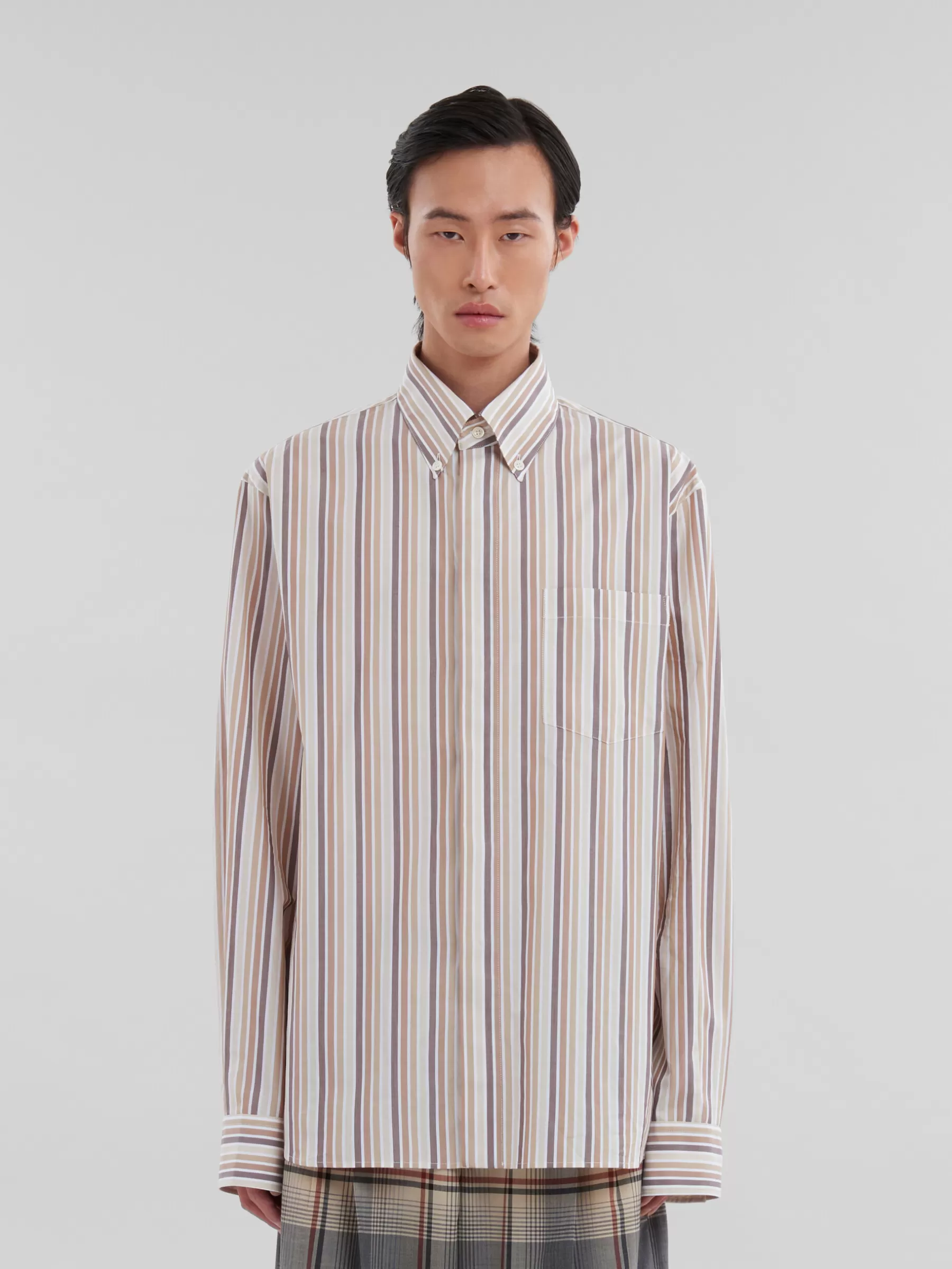 Marni Pink Striped Organic Poplin Shirt NOMAD/BEIGE Sale
