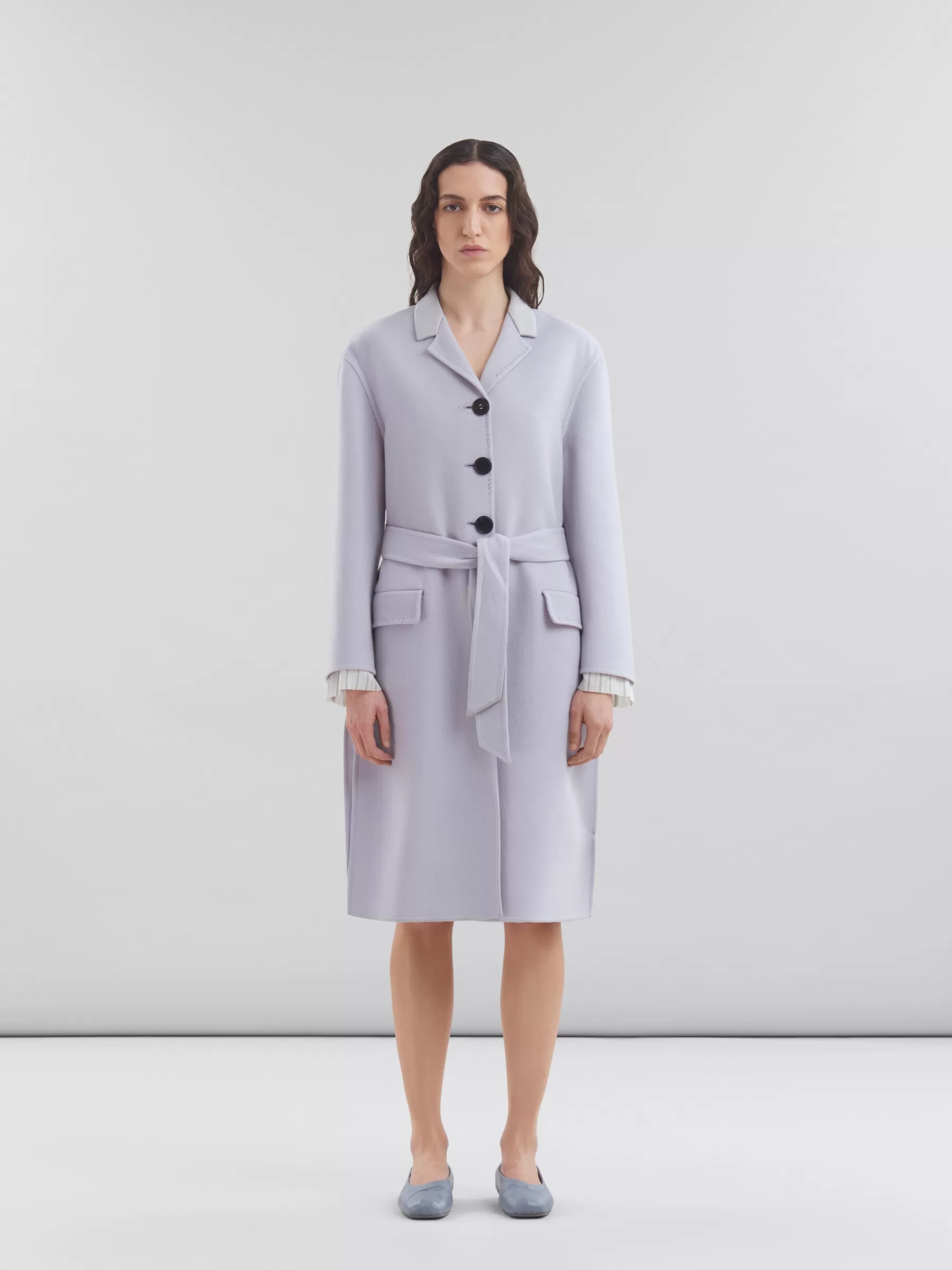 Marni Purple Felt Coat With Waist Belt SODIUM Flash Sale