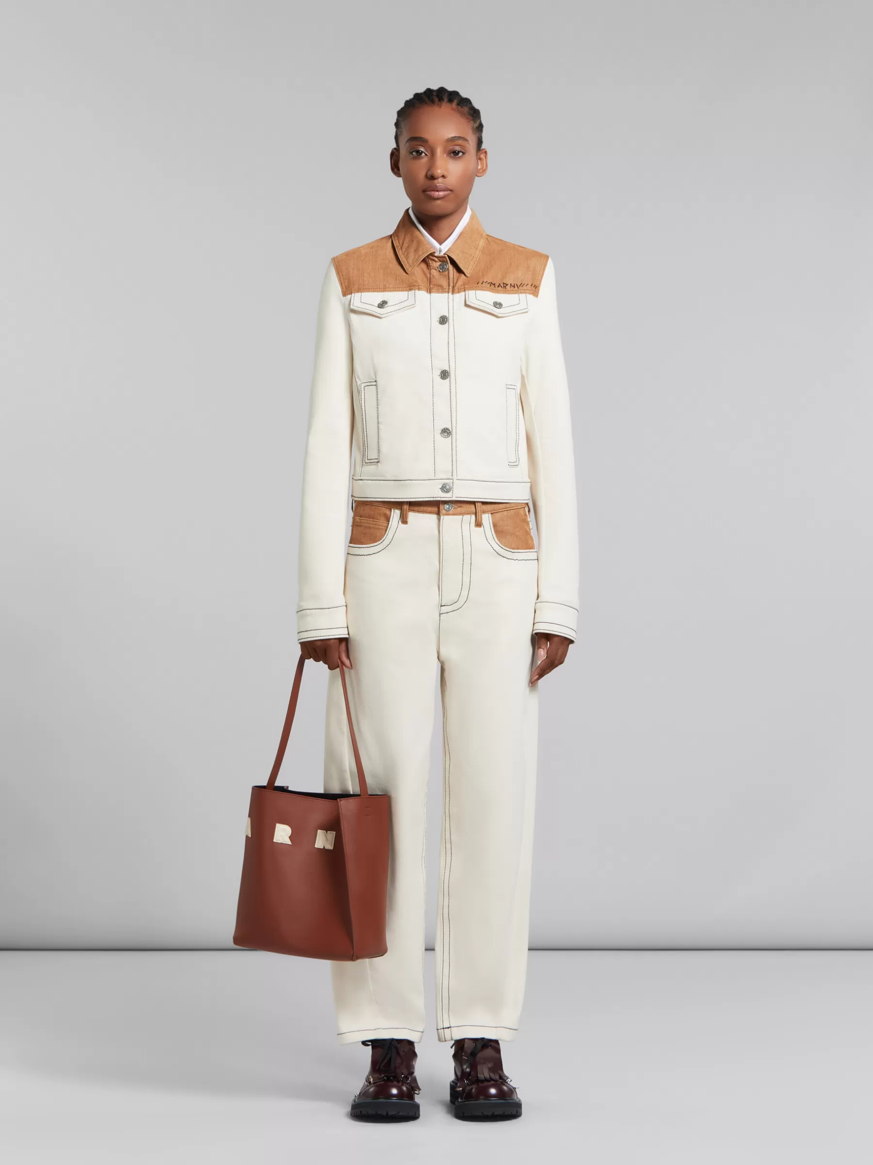 Marni Small Brown Leather Museo Hobo Bag With Patches MOCA/IVORY Shop