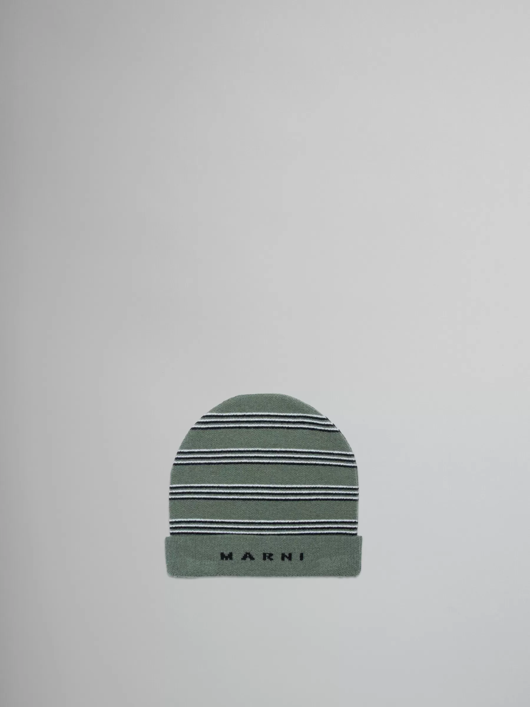 Marni Striped Wool Blend Beanie DEEP LICHEN GREEN New