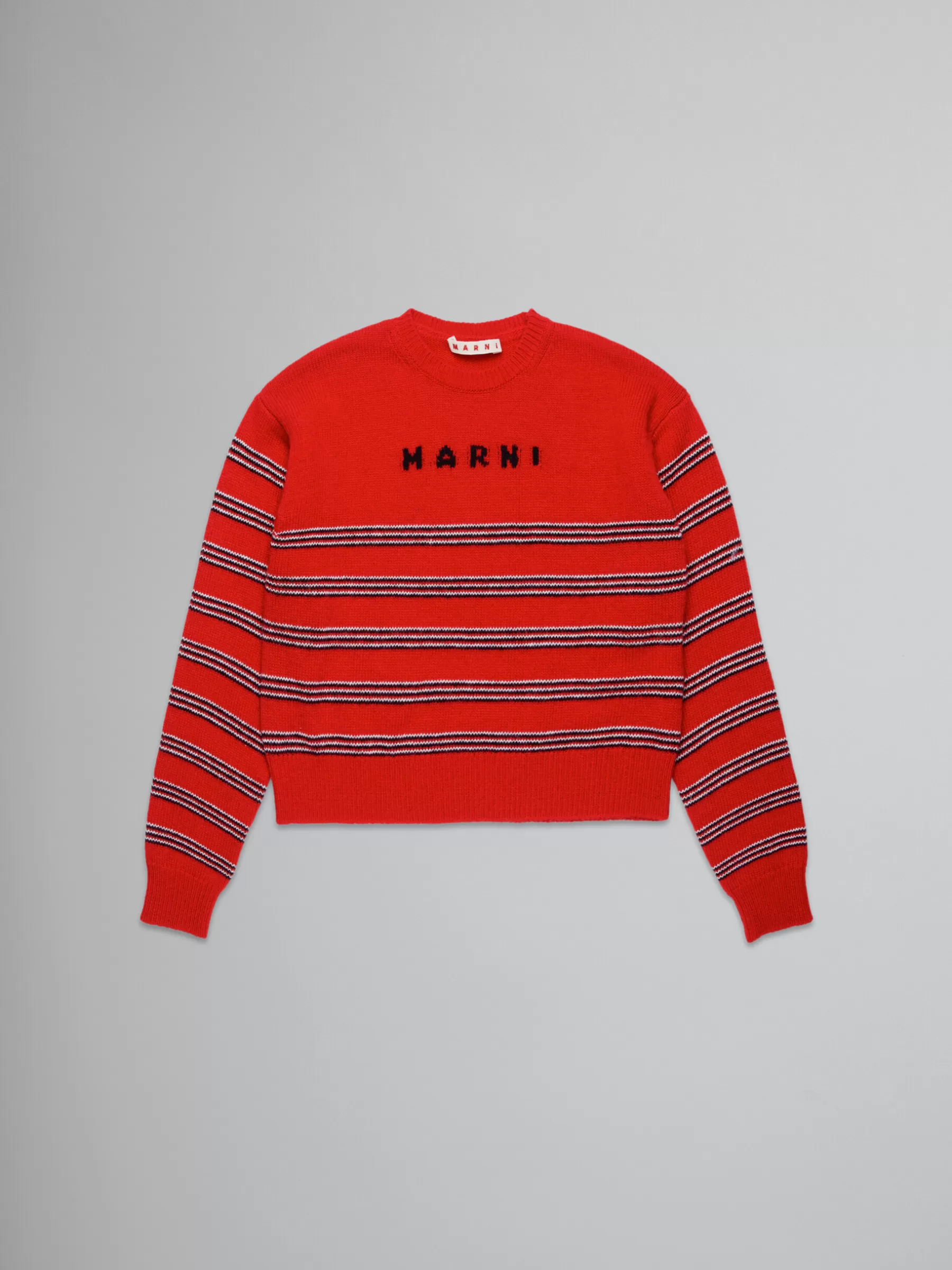 Marni Striped Wool-blend Pullover BRIGHT RED Clearance