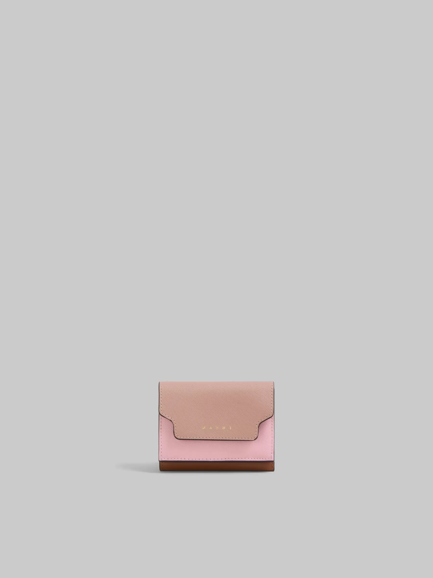 Marni Trifold Wallet In Antique Pink, Pink And Brown Saffiano Leather ARABESQUE/TALC/BLUMARINE Sale