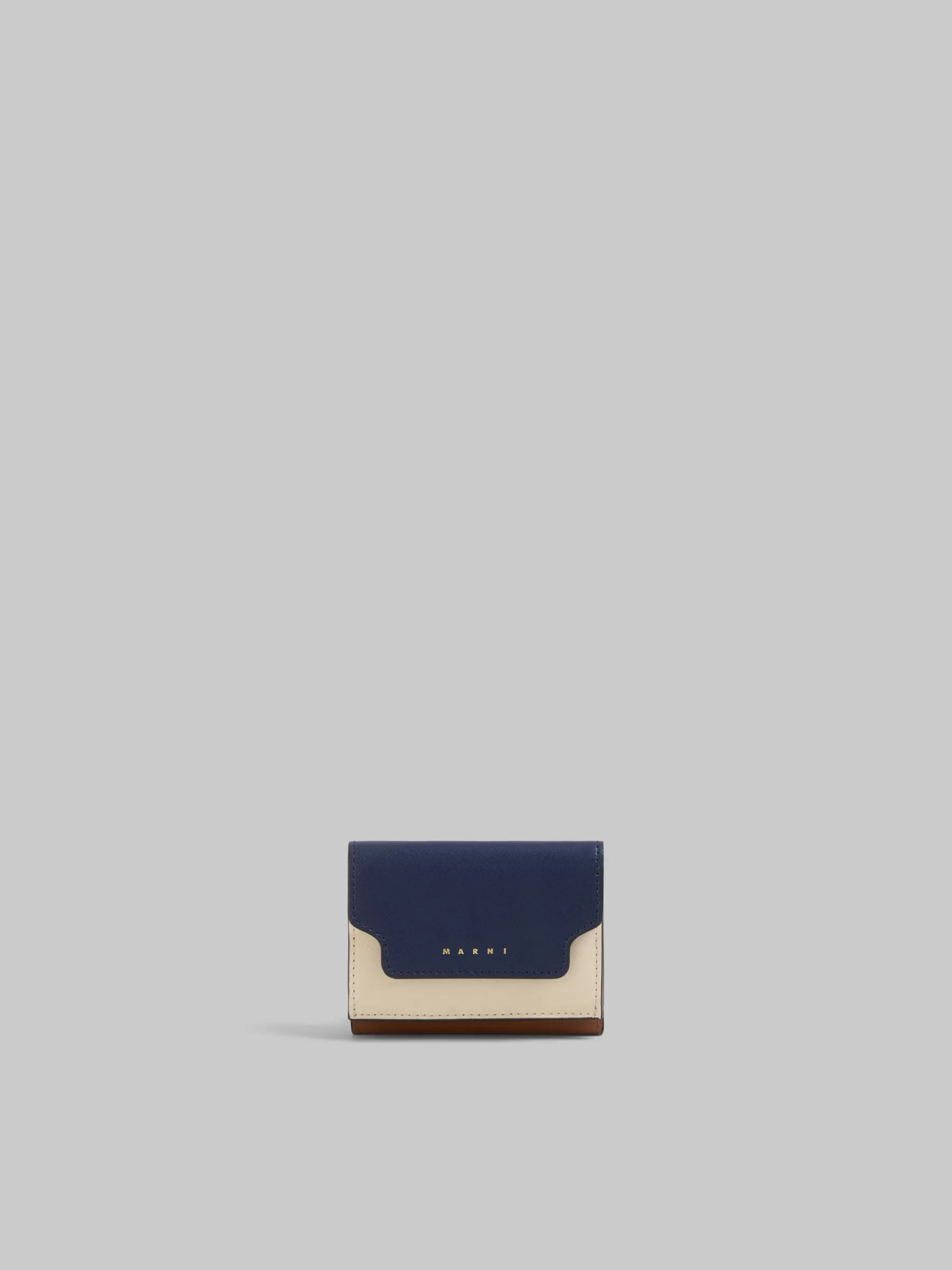 Marni Trifold Wallet In Blue, Cream And Brown Saffiano Leather BLUBLACK/SHELL/MOCA Store
