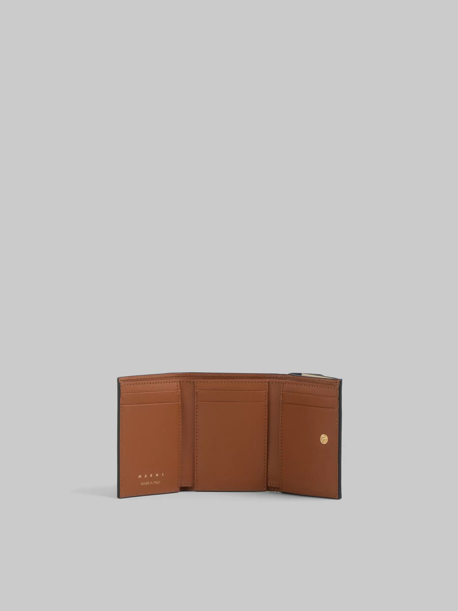 Marni Trifold Wallet In Blue, Cream And Brown Saffiano Leather BLUBLACK/SHELL/MOCA Store