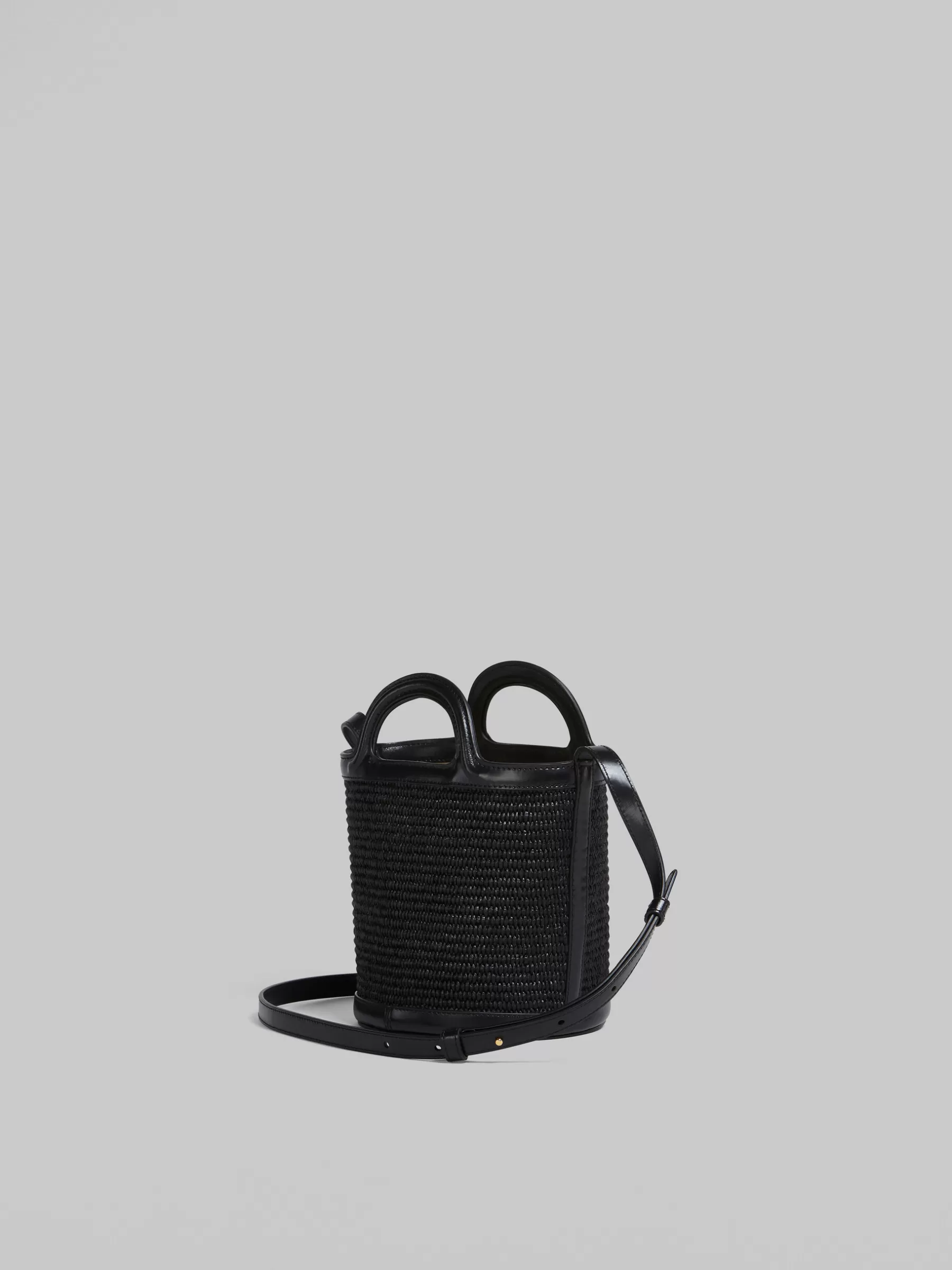 Marni Tropicalia Small Bucket Bag In Leather And Raffia-effect Fabric BLACK Online