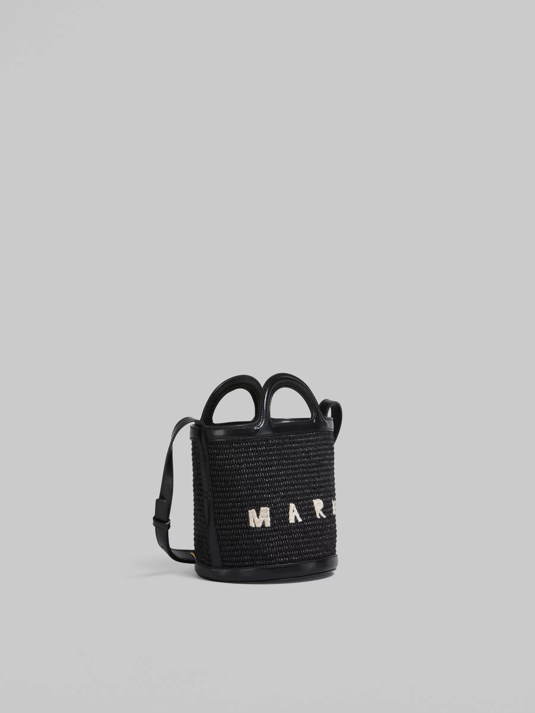 Marni Tropicalia Small Bucket Bag In Leather And Raffia-effect Fabric BLACK Online