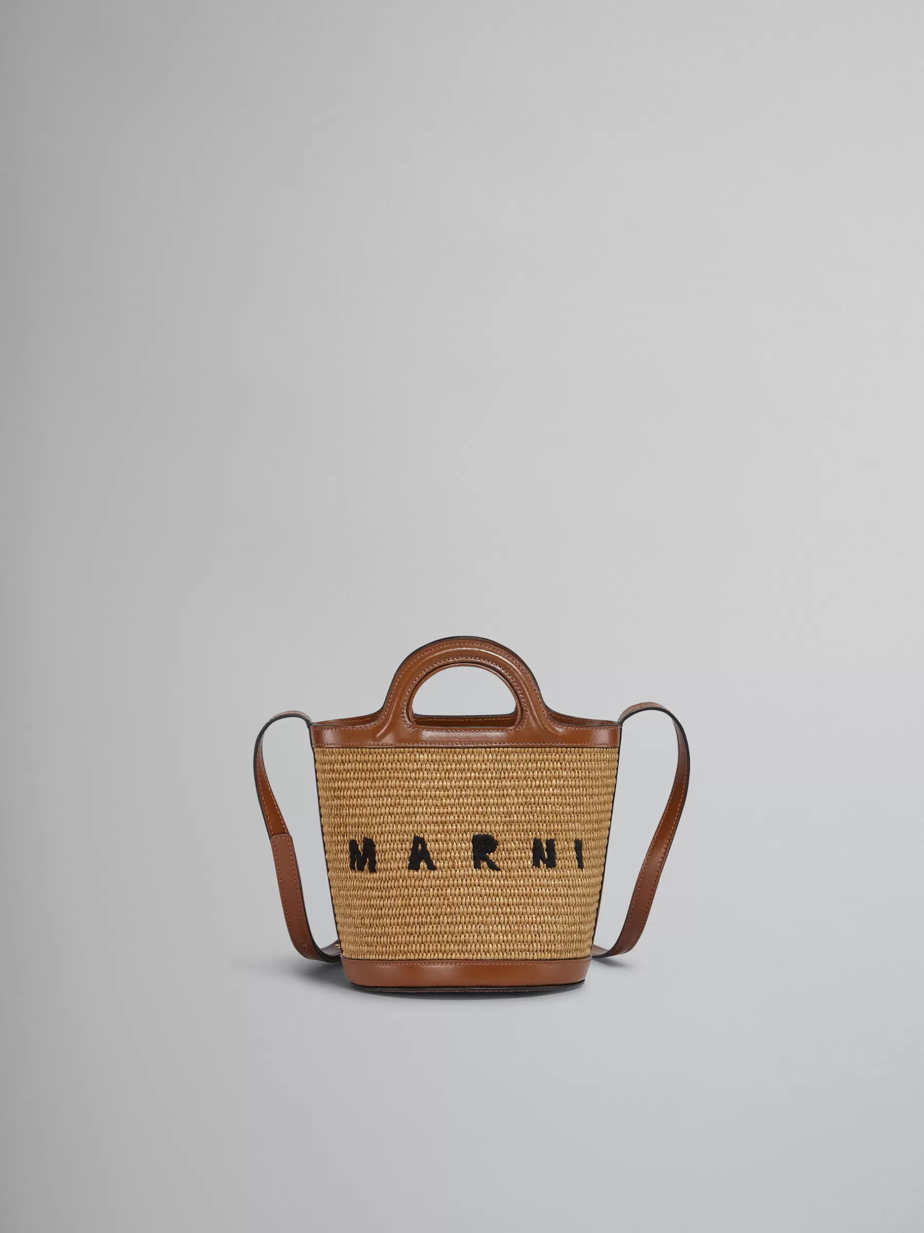 Marni Tropicalia Small Bucket Bag In Brown Leather And Raffia-effect Fabric RAWSIENNA Best