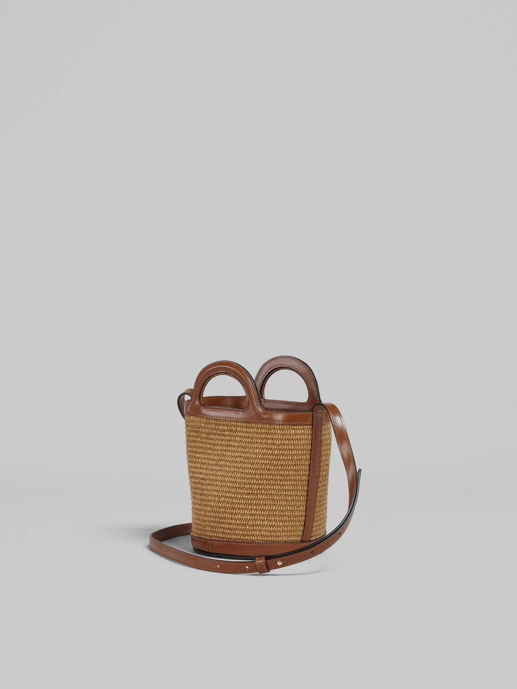 Marni Tropicalia Small Bucket Bag In Brown Leather And Raffia-effect Fabric RAWSIENNA Best