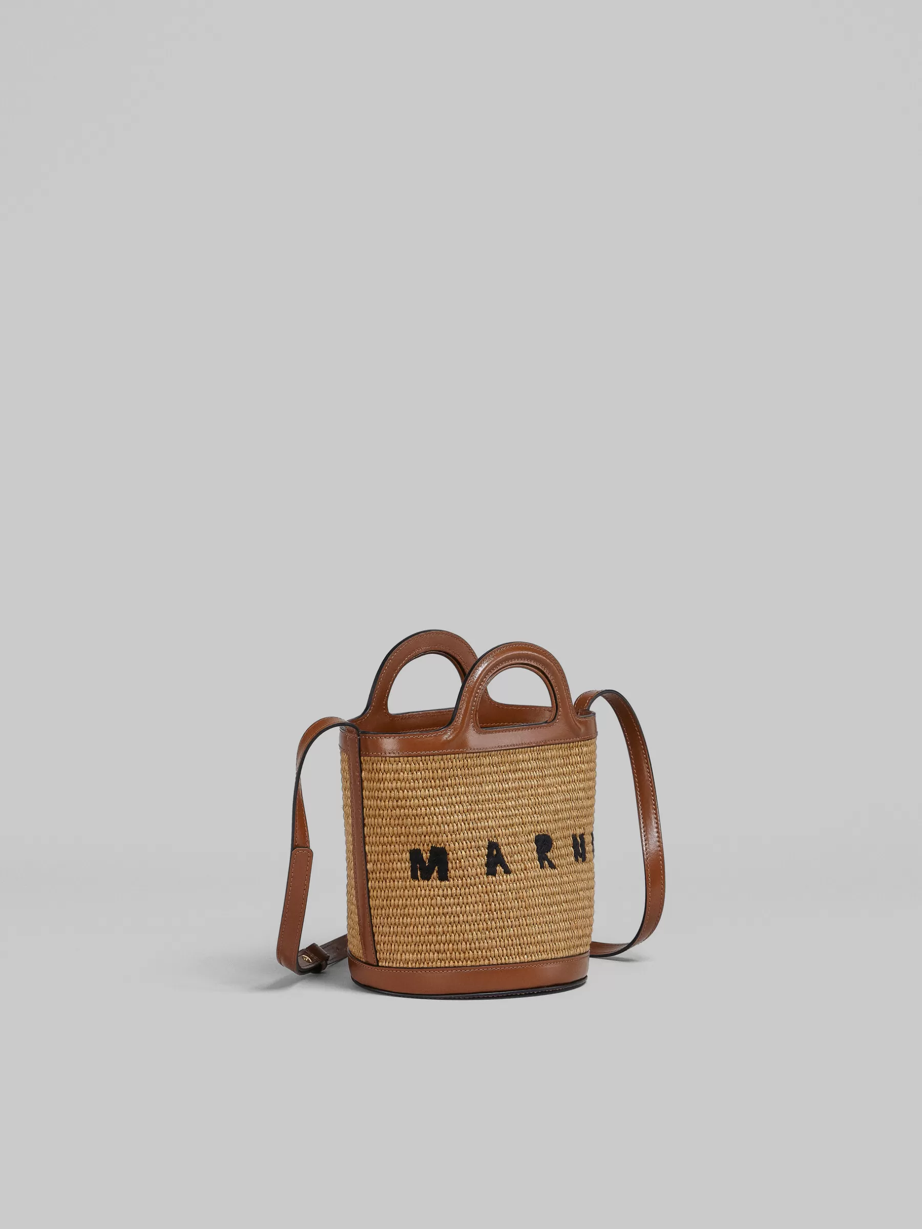 Marni Tropicalia Small Bucket Bag In Brown Leather And Raffia-effect Fabric RAWSIENNA Best