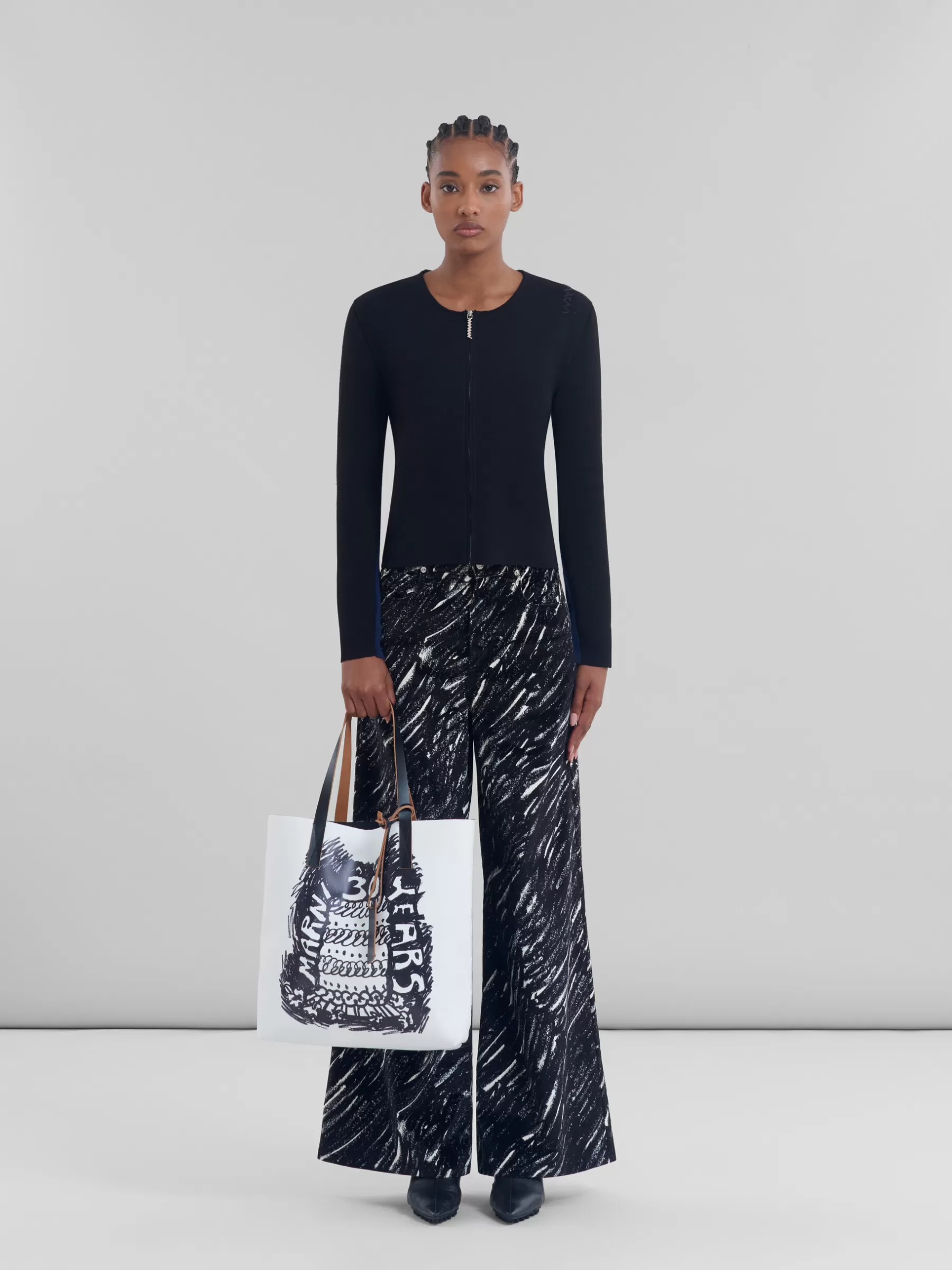 Marni Two Tone Tribeca Tote With 30th Anniversary Print BLACK Clearance