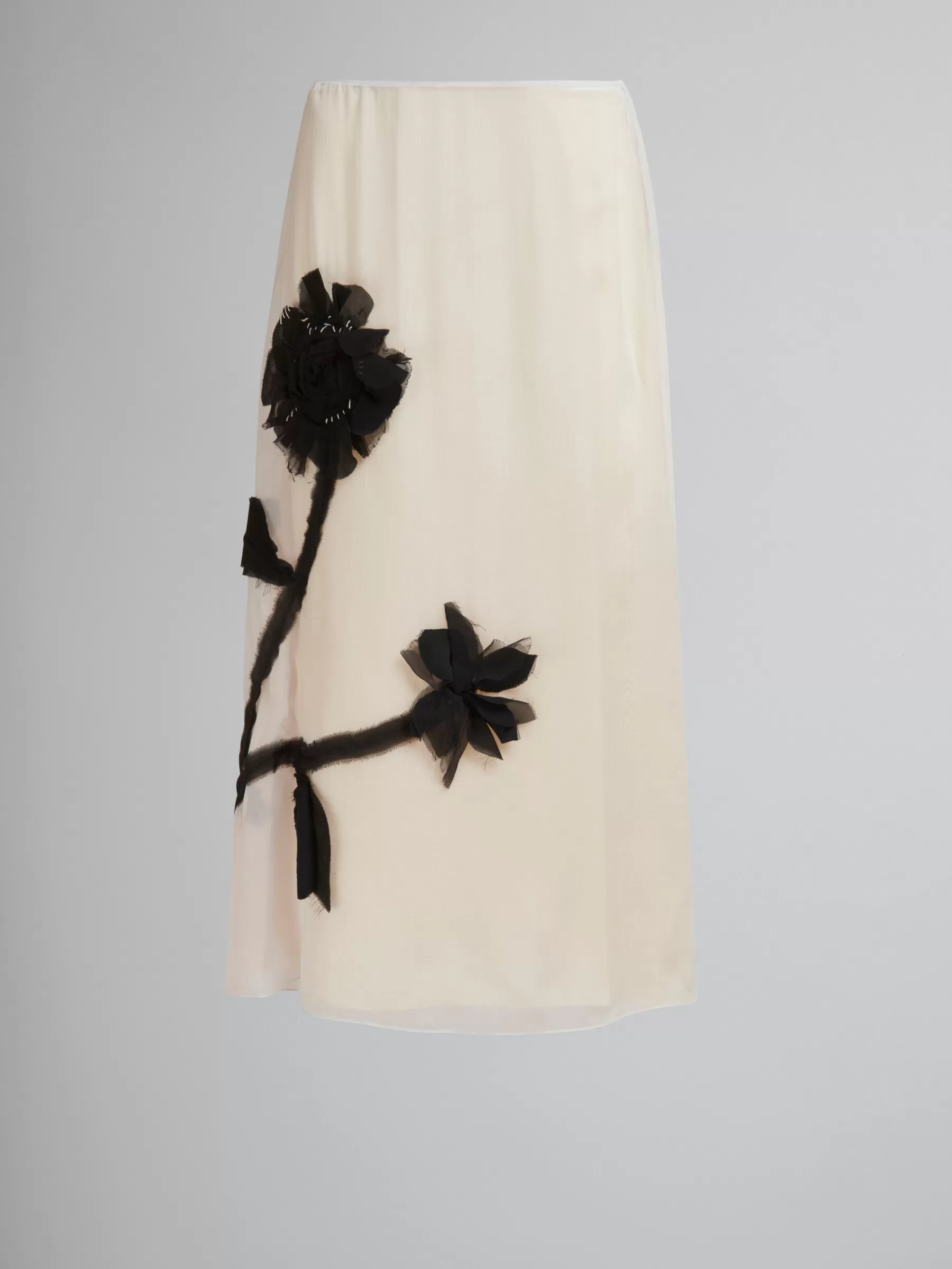 Marni White Chiffon Skirt With Flower Appliqués SODIUM Outlet